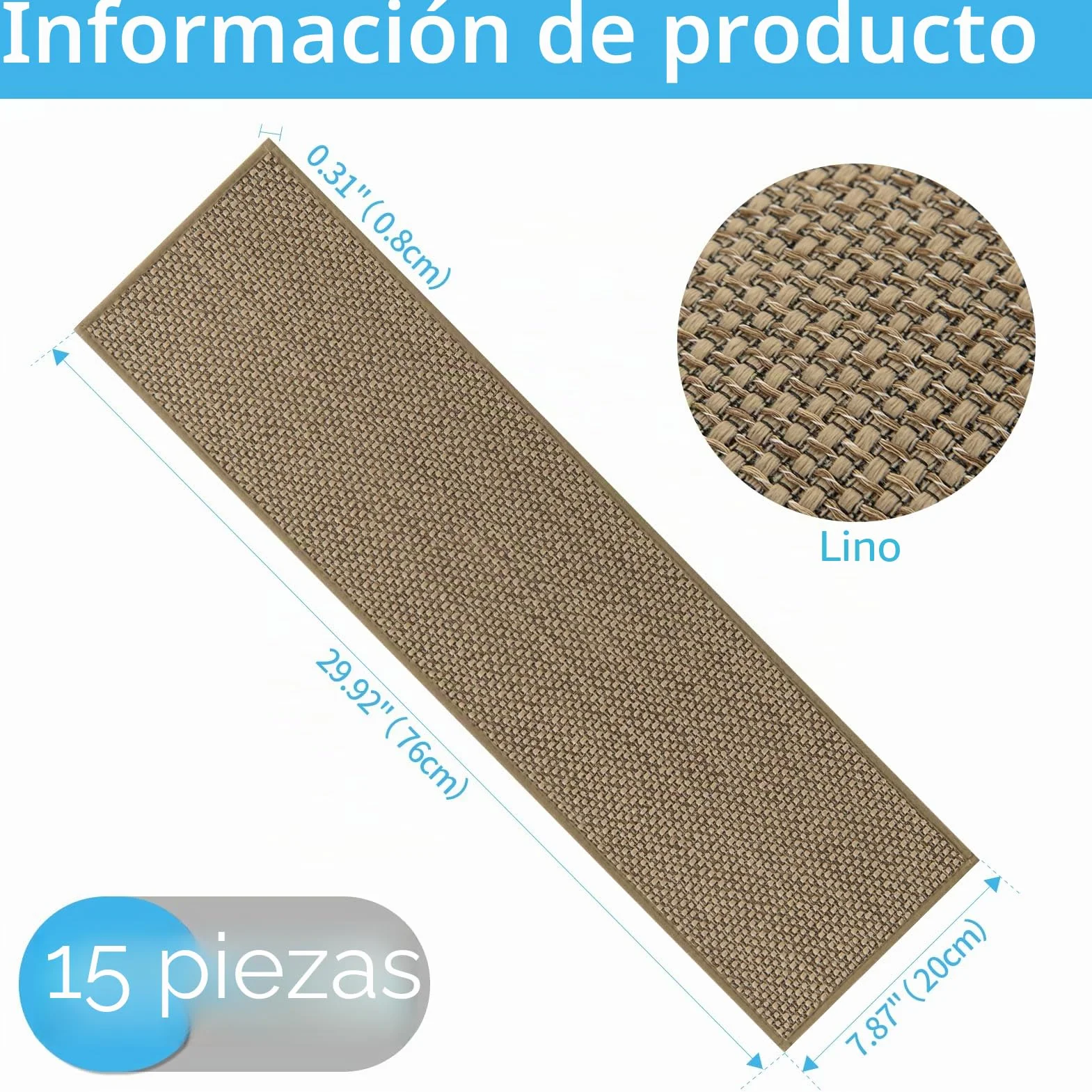 Art3d Alfombra para escalones, 20 x 76 cm, autoadhesiva, seguridad, 15 unidades, ideal para niños, ancianos y mascotas, aspecto de lino, beige