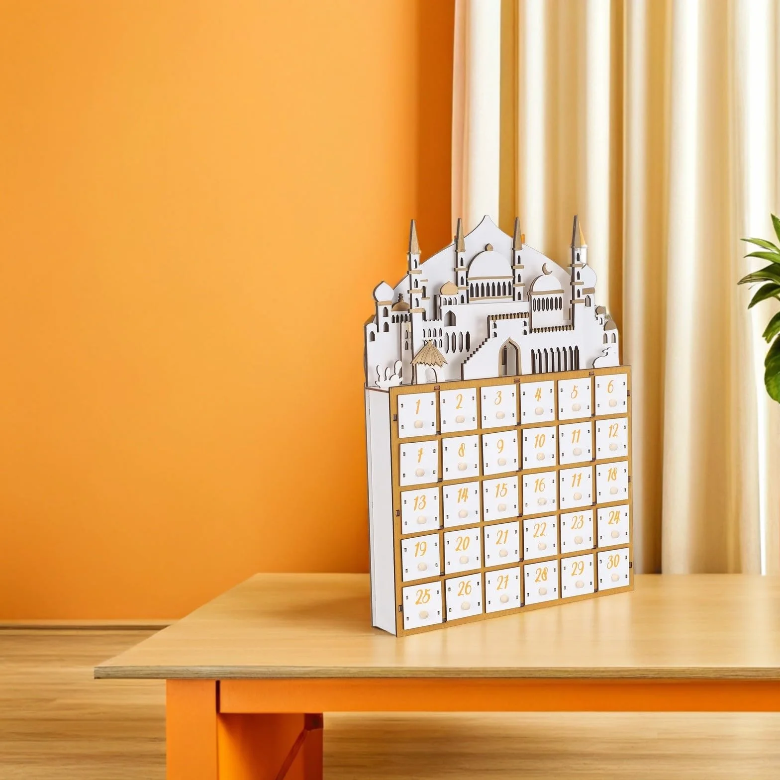 Operitacx Calendario de Adviento de Ramadán con Luz LED de Madera y 30 Cajones para Cuenta Regresiva y Organizador de Escritorio Decoración para Fiesta Eid