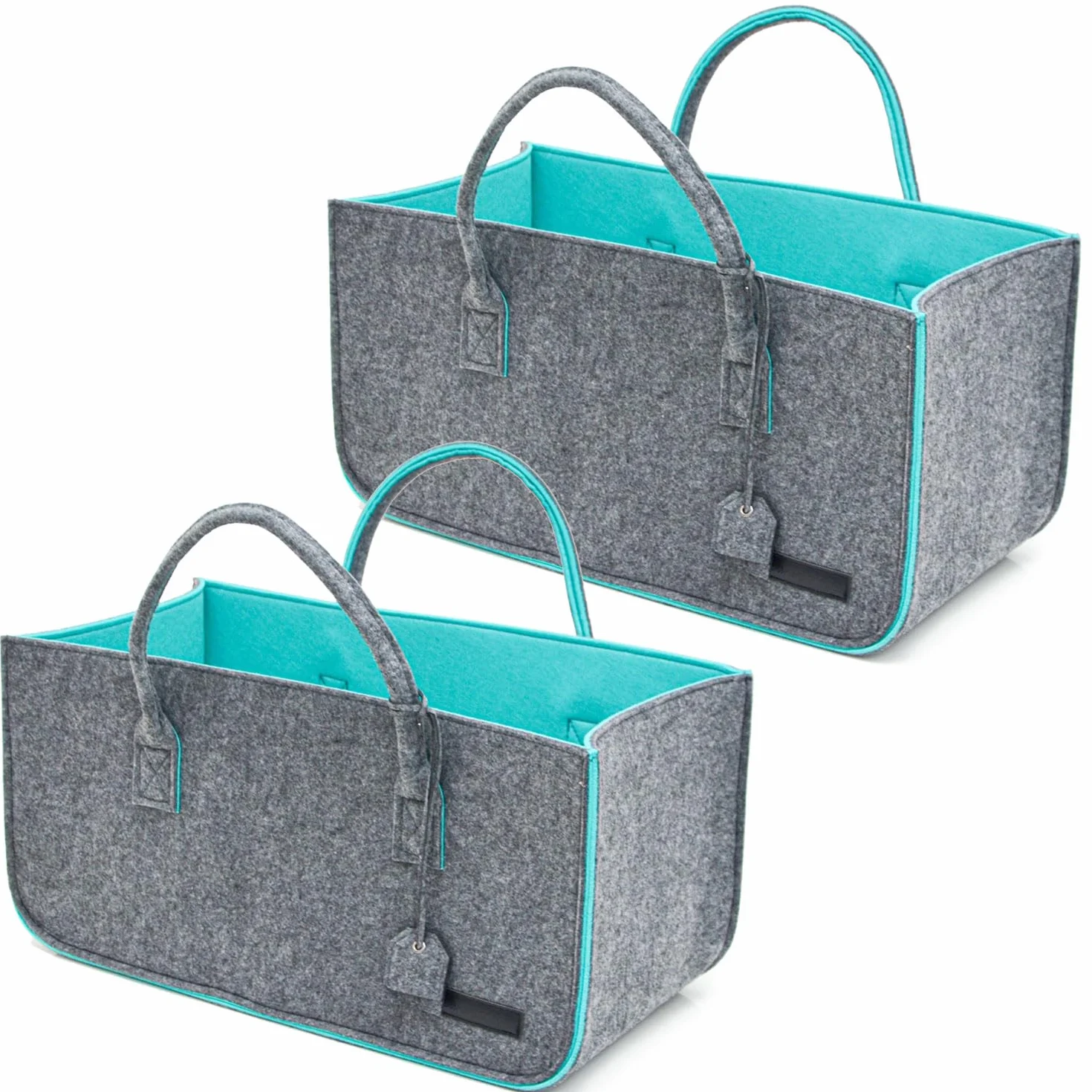 DuneDesign Set de 2: Bolsa de Fieltro hasta 25kg - 50x25x25 Cesta para Leña Interior - Cesta de Almacenaje Tote Bag Grande - Cesta Compra Bolsa Compra Plegable - Cesta Leña Chimenea Cesta para Pellets