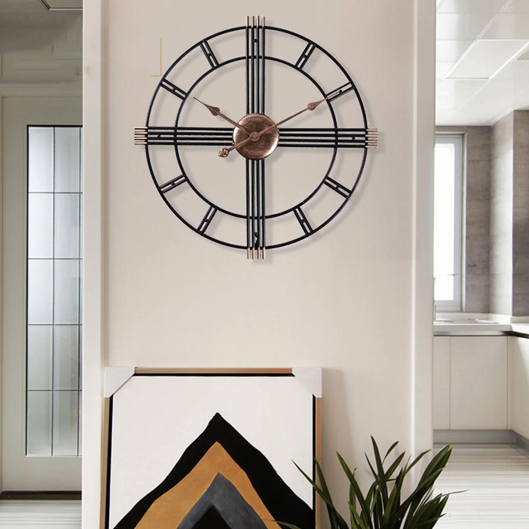 Reloj de Pared metálico con Grandes números Romanos, 60 cm Redondo Vintage silencioso de Metal, Moderno sin tictac Funciona con Pilas, Incluye Gancho e Instrucciones