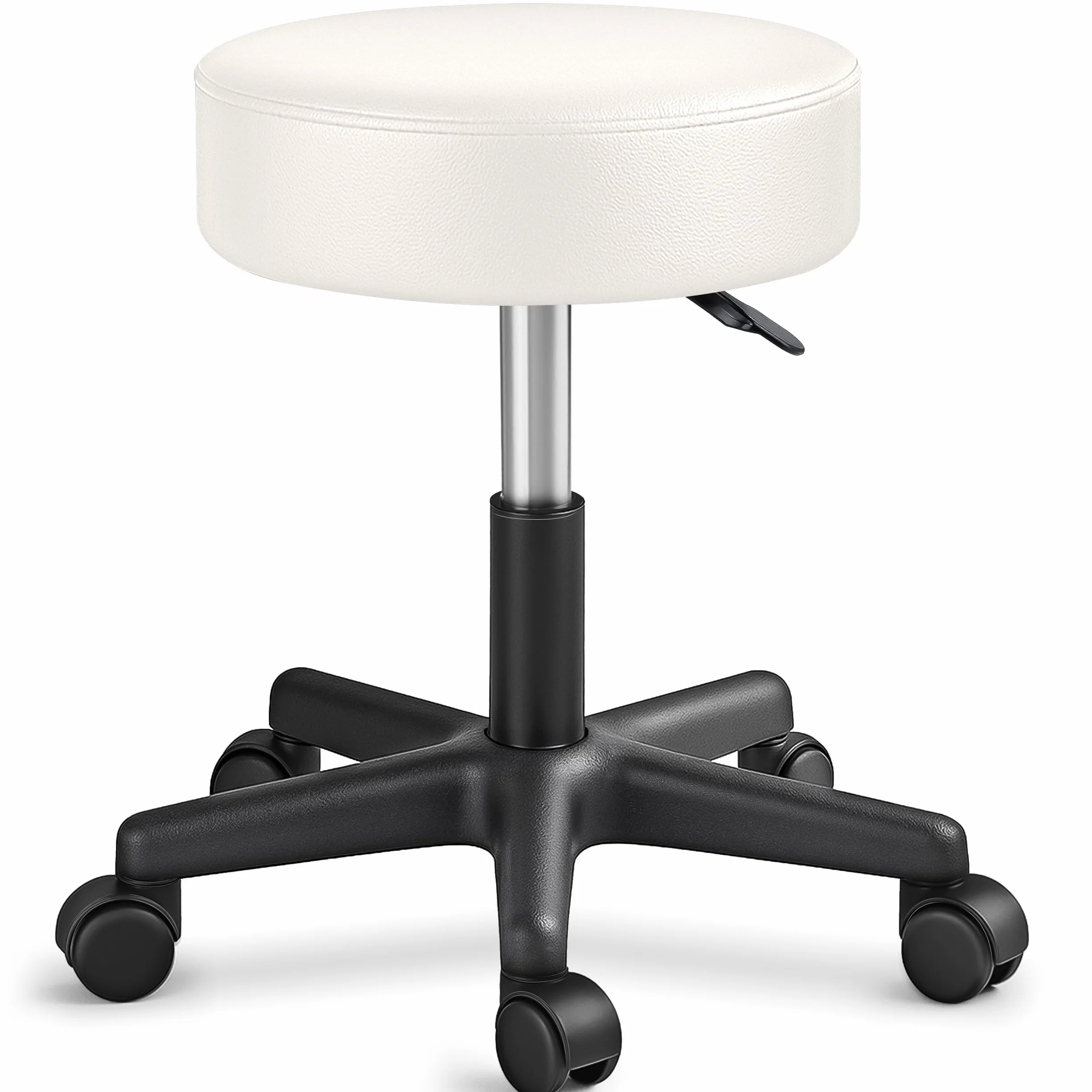 TRESKO Taburete con Ruedas Taburete Giratorio cosmético de Trabajo Consulta, Regulable en Altura, Giratorio en 360°, con Asiento Acolchado de 10 cm y 8 Variantes de Colores (Beige)