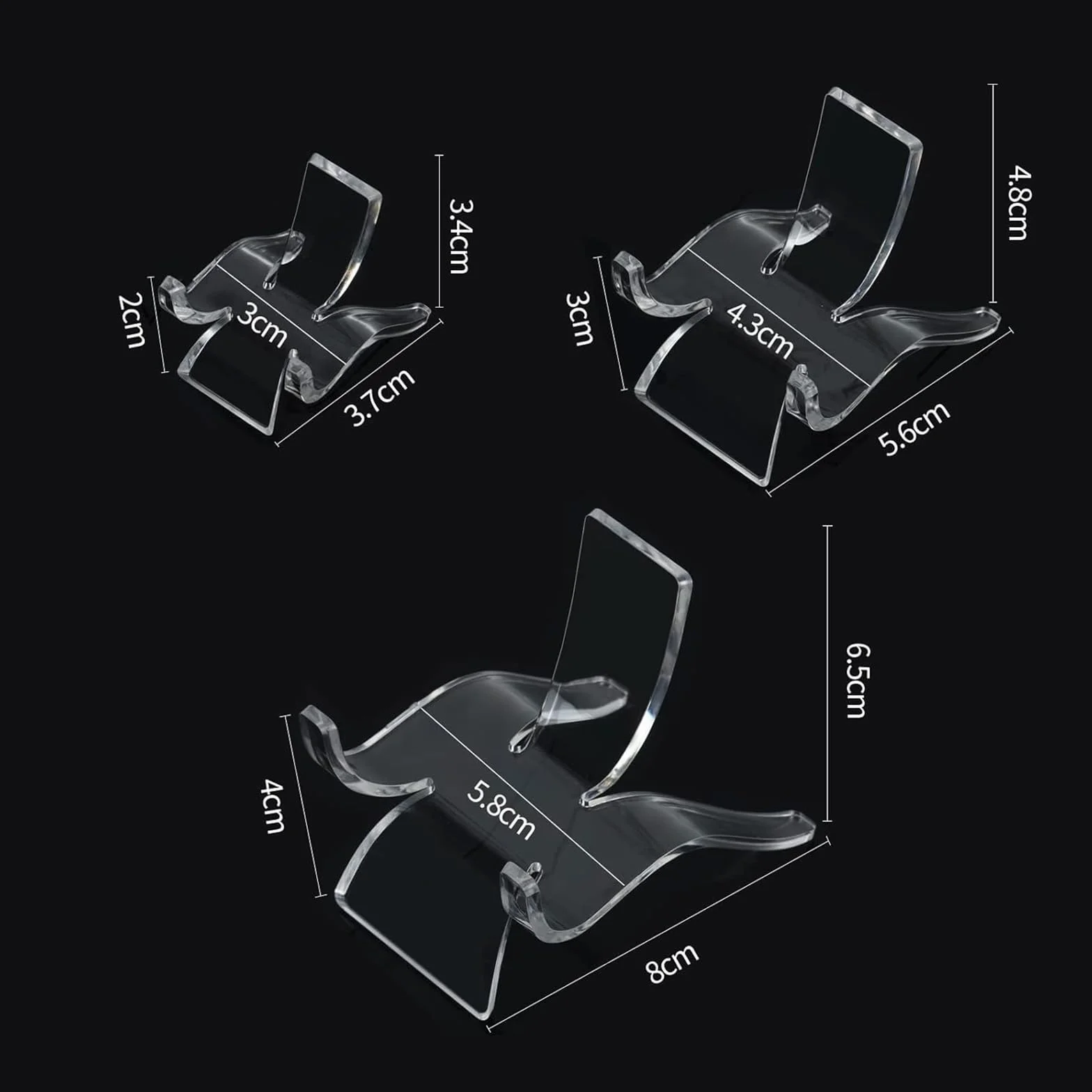 Paquete de 36 Soportes de Exhibición Acrílicos en 3 Tamaños (S/M/L) | Caballete Transparente de 3 Patas para Cristales, Rocas, Minerales y Fósiles | Soportes Profesionales de Especímenes para