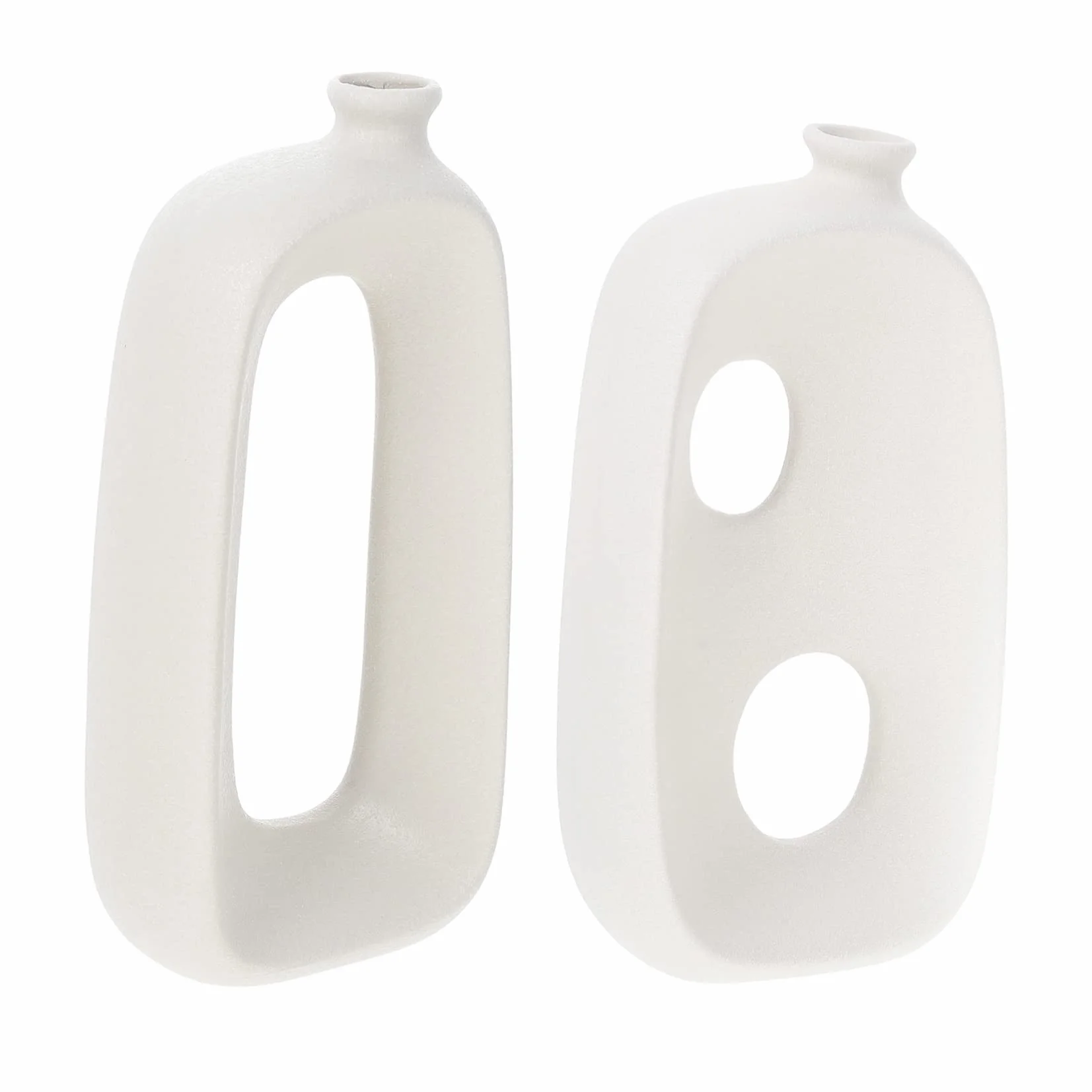Jarrón de Cerámica Pequeño de Forma Especial Blanco 2 Piezas | Acabado Mate, Resistente al Desgaste y Finamente Procesado, para Flores y Plantas, Uso Hogar u Oficina