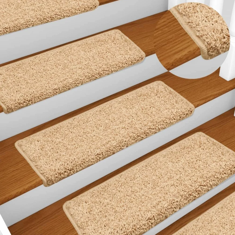 vidaXL Alfombrillas para escaleras 15 Unidades 65x21x4 cm Color Crema Borde Rectangular