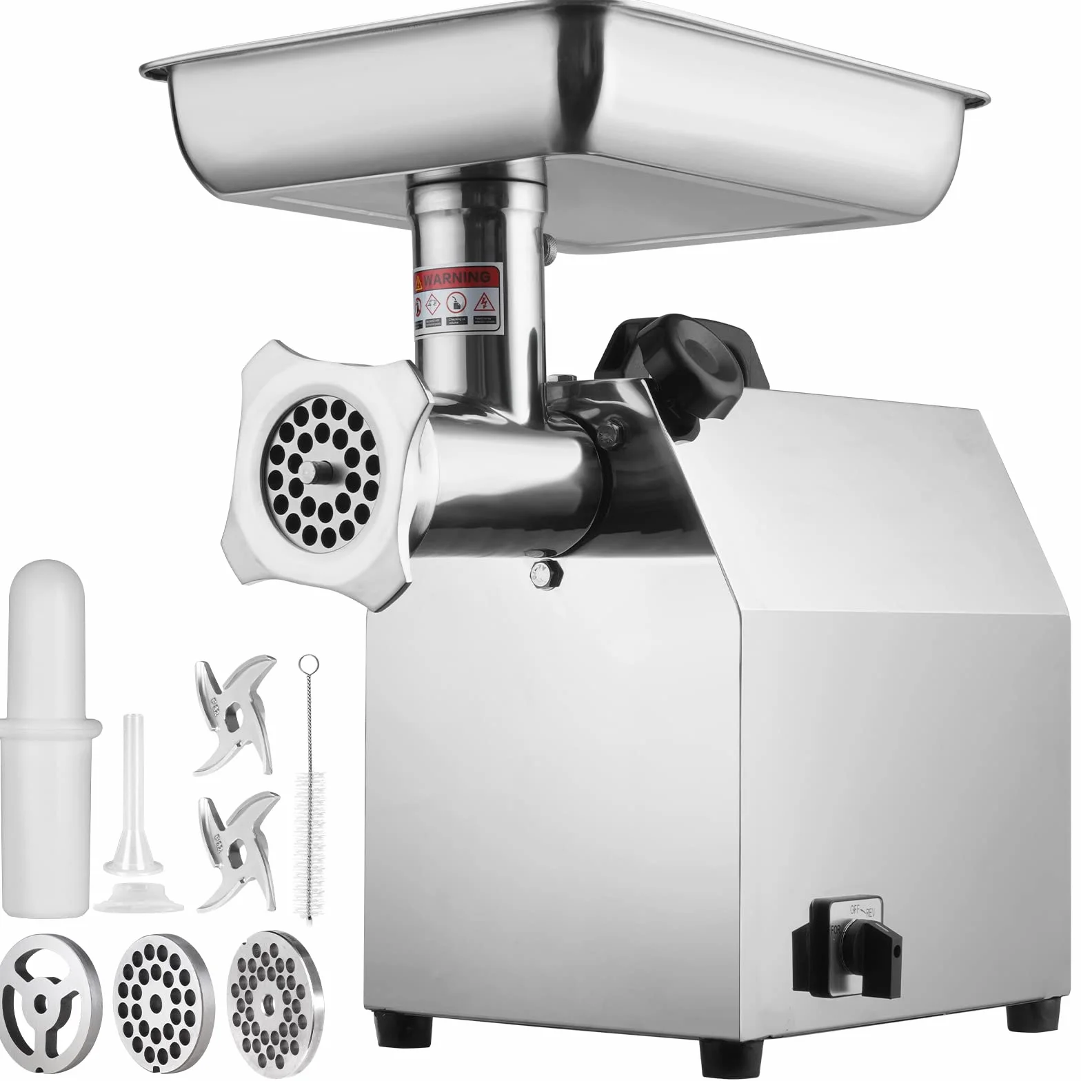 VEVOR Picadora de Carne 1100W Picadora Eléctrica Multifuncional 360 kg/h con 2 Cuchillas 2 Placas de Picado Empujador de Salchichas de Acero Inoxidable para Picar Rápidamente Carne Cebolla Ajo Hierbas