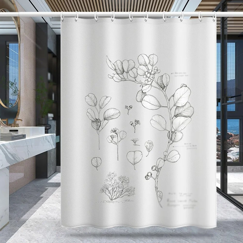 NZPOST Cortina de Ducha de baño Cortina de patrón de Hoja de Planta Cortina de Puerta de poliéster Cortina de partición Impresión Digital Cortina de Ducha Impermeable para el h
