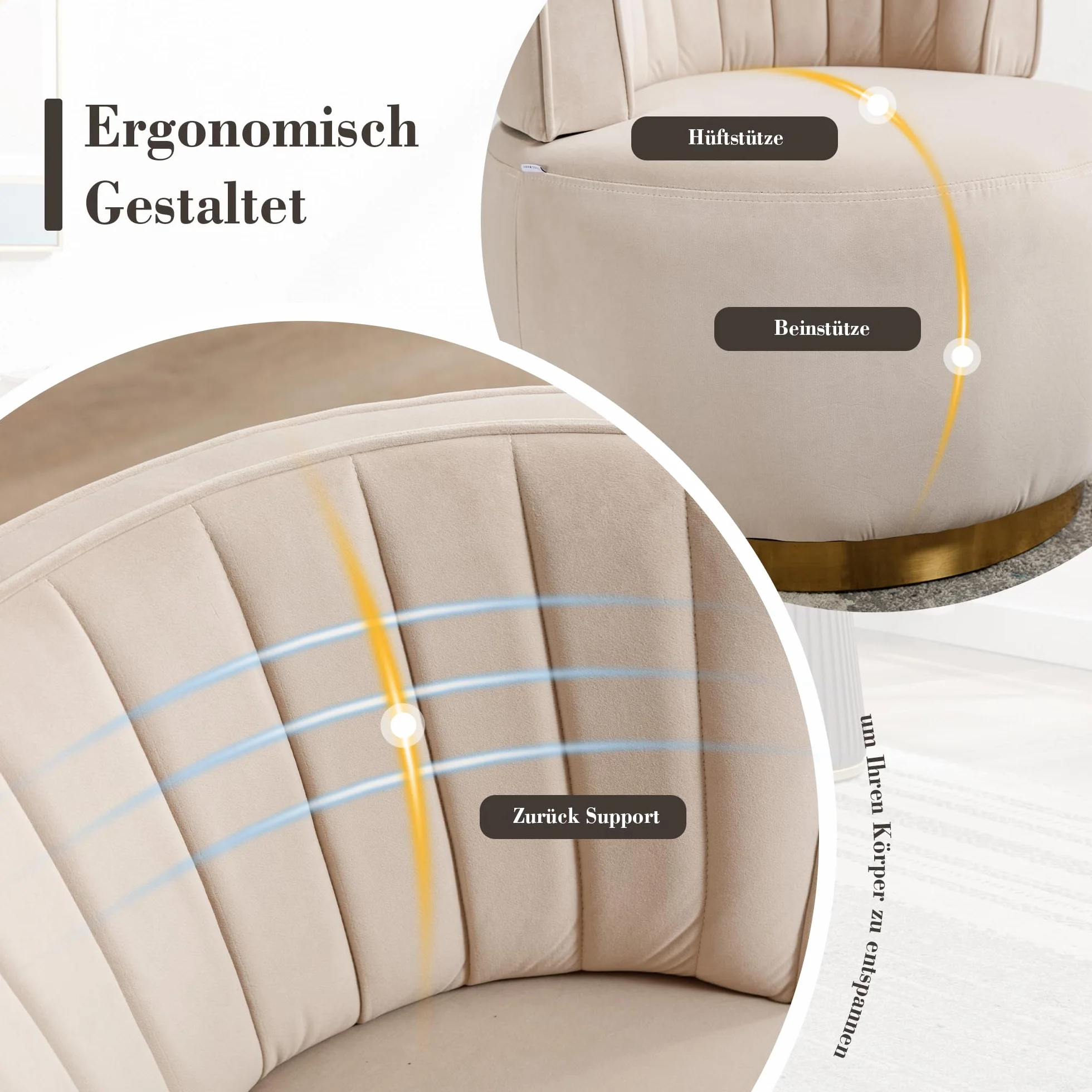 Silla giratoria moderna de 360 grados, silla giratoria redonda, acabado de terciopelo suave, respaldo cómodo, estructura estable, sillas de salón, sillas de barril, adecuadas para sala de estar
