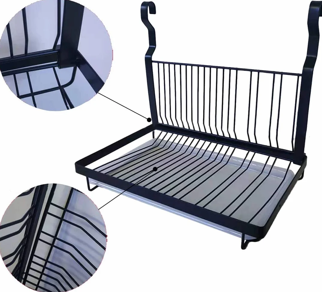 TentHome Escurreplatos Plegable de Pared de Acero Inoxidable con Bandeja Plastico, Escurridor Organizador de Platos de Cocina, Escurre Platos y Vasos, Secaplatos