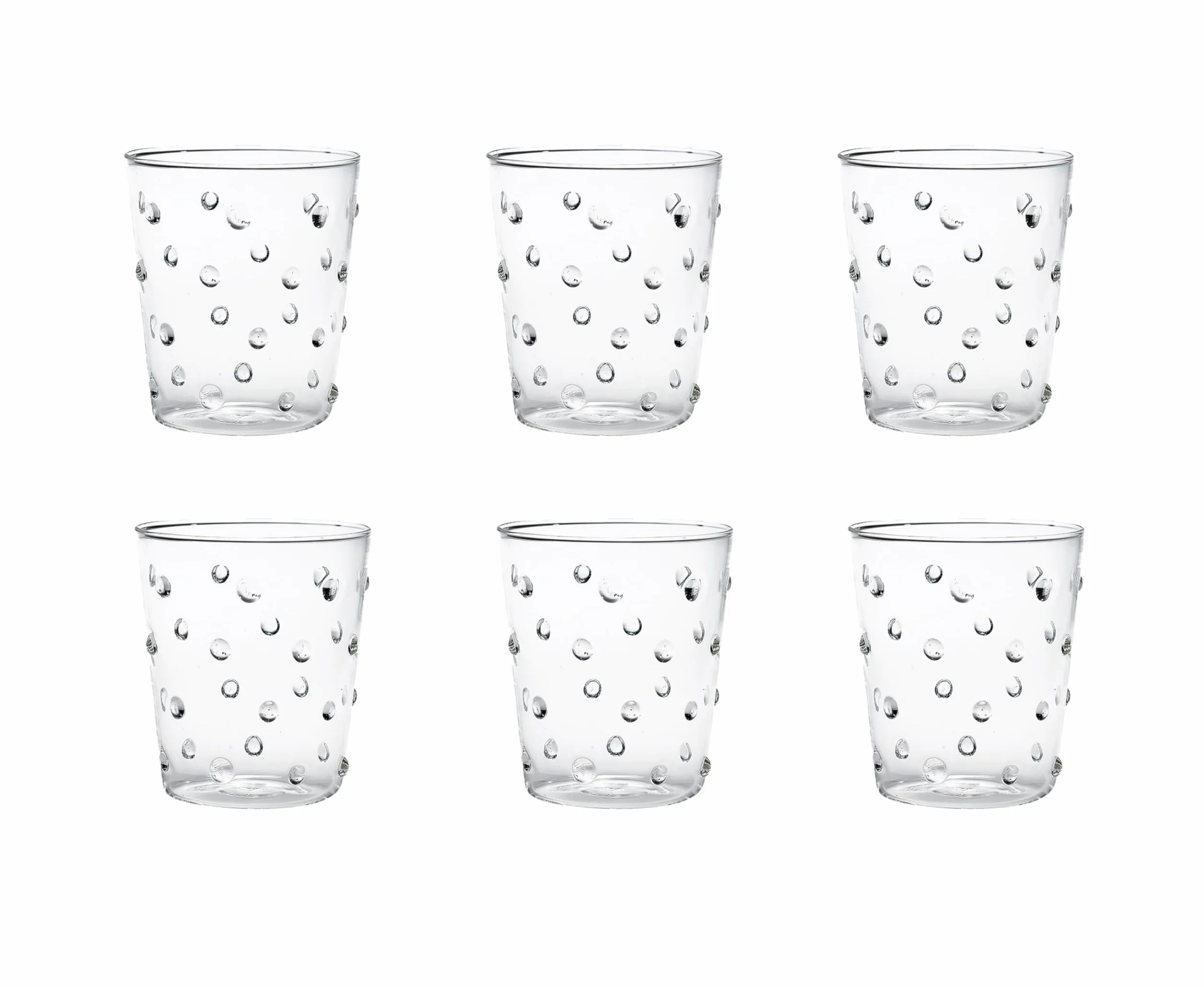 Zafferano Juego de vasos de cristal de borosilicato en diseño de lunares (transparente)