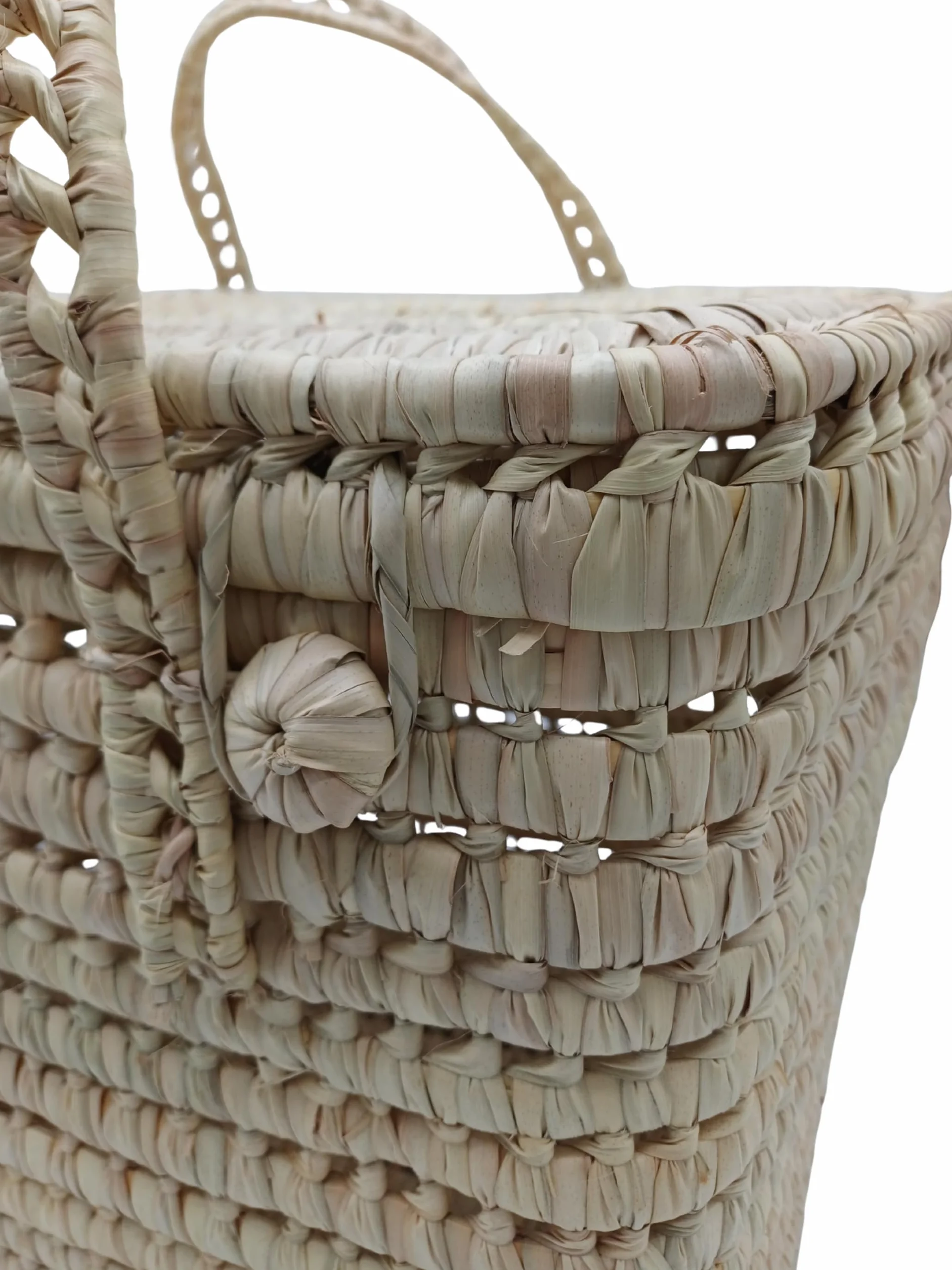 Cesta de Almacenamiento de Hoja de Palma Natural, Organizador Tejido, 45 cm, Baúl Decorativo para Juguetes