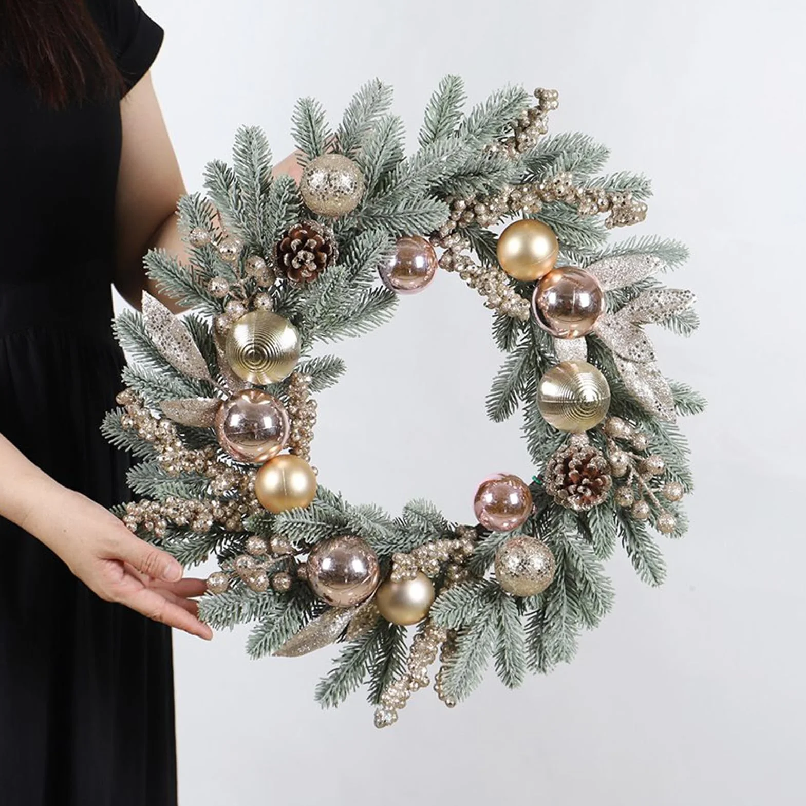 Corona Navideña Para Exteriores Guirnalda de Ramas de Pino de 50 cm | Para Corona Porche para Navidad Interior Chimenea Repisa Porche Ventana Puerta Mesa Boda Invierno Cocina