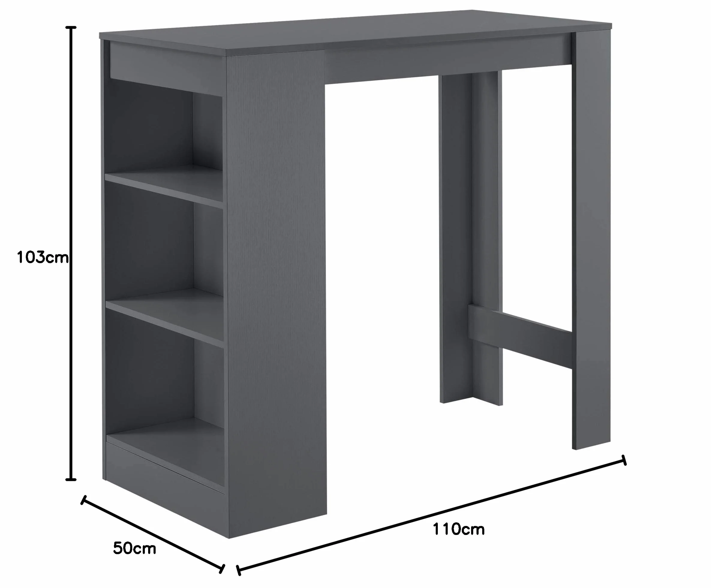 [en.casa] Mesa Alta Cocina Kouvola Mesa de Bar Bistro Elegante con 3 Compartimentos Laterales Comedor Oficina en Casa Aglomerado 110 x 50 x 103 cm - Gris Oscuro