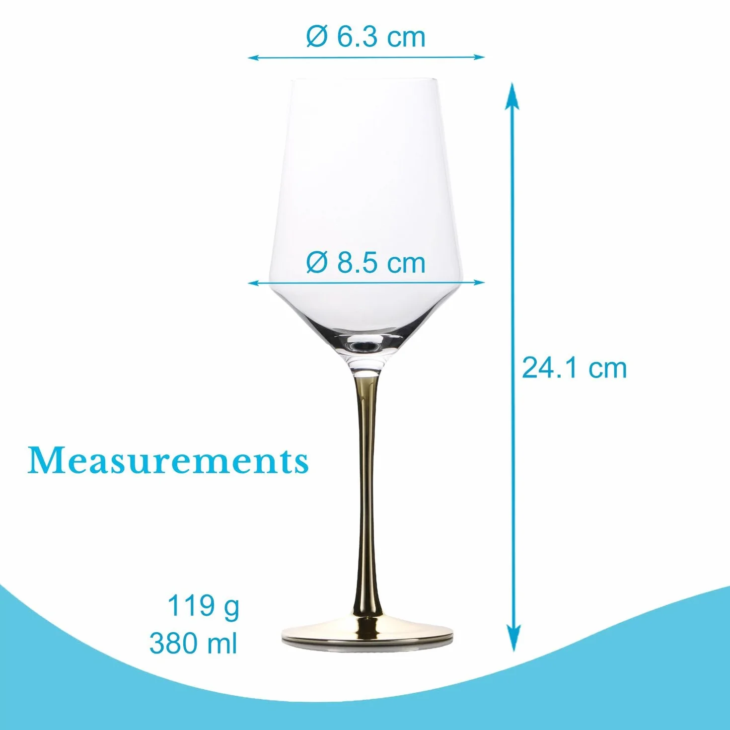 INTIRILIFE 4x copa de vino con tallo dorado - 380 ml de capacidad - copa de vino tinto copa de vino blanco cristal a prueba de golpes