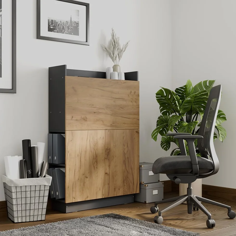 Vicco Escritorio Secretario Alena, Antracita/Roble Dorado, 85 x 28.6 cm, Apto para Montaje en Pared para un Uso Que Ahorra Espacio