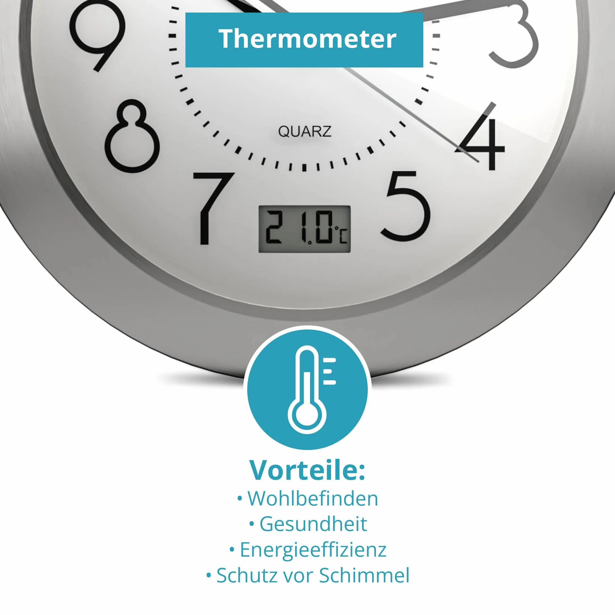 Reloj de baño de Cuarzo con Pantalla Digital, Marco de Aluminio, Blanco