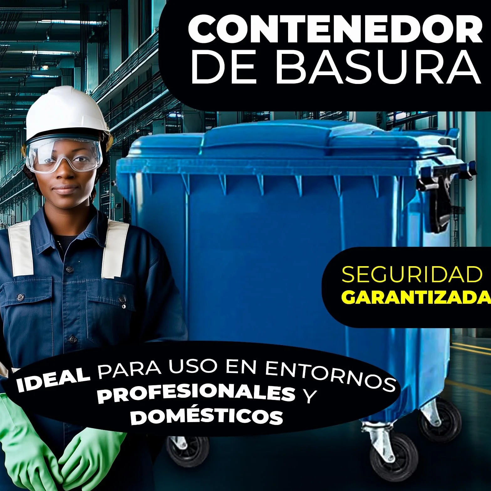 SSI Contenedor de Basura 1100L con Tapa Plana - Diseño Robusto Azul, Ruedas con Freno, Desagüe Inferior, Cumple Normativa EN-840, Ideal para Grandes Volúmenes de Residuos y Reciclaje en Exteriores