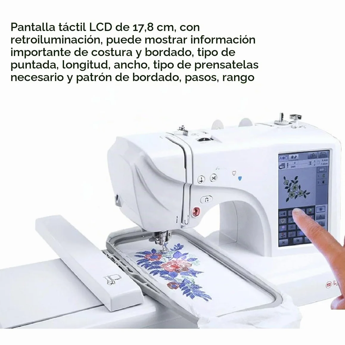 Máquina de bordar eléctrica con 158 diseños integrados, pantalla táctil LCD y 210 letras. Costura fácil con zona de bordado de 4 x 9,2 cm