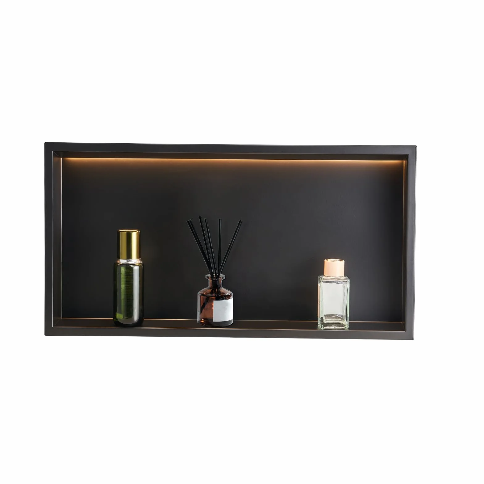 VEVOR Nicho de Ducha Empotrado 33x63,5x10,2 cm Estante Divisor de Pared de Acero Inoxidable Organizador de Jabón y Champú con Tira LED Sellado Impermeable Duradero Fácil de Instalar para Baño, Negro