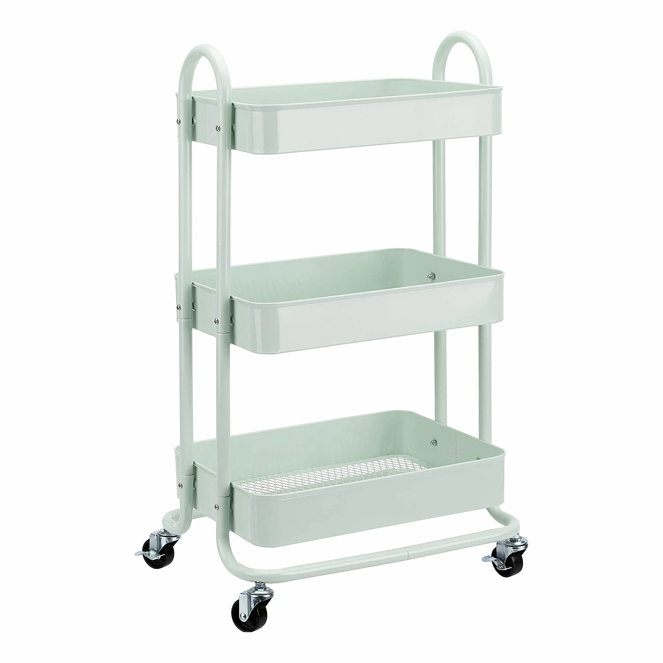 Amazon Basics Carrito de cocina multiuso tres niveles con ruedas verde menta