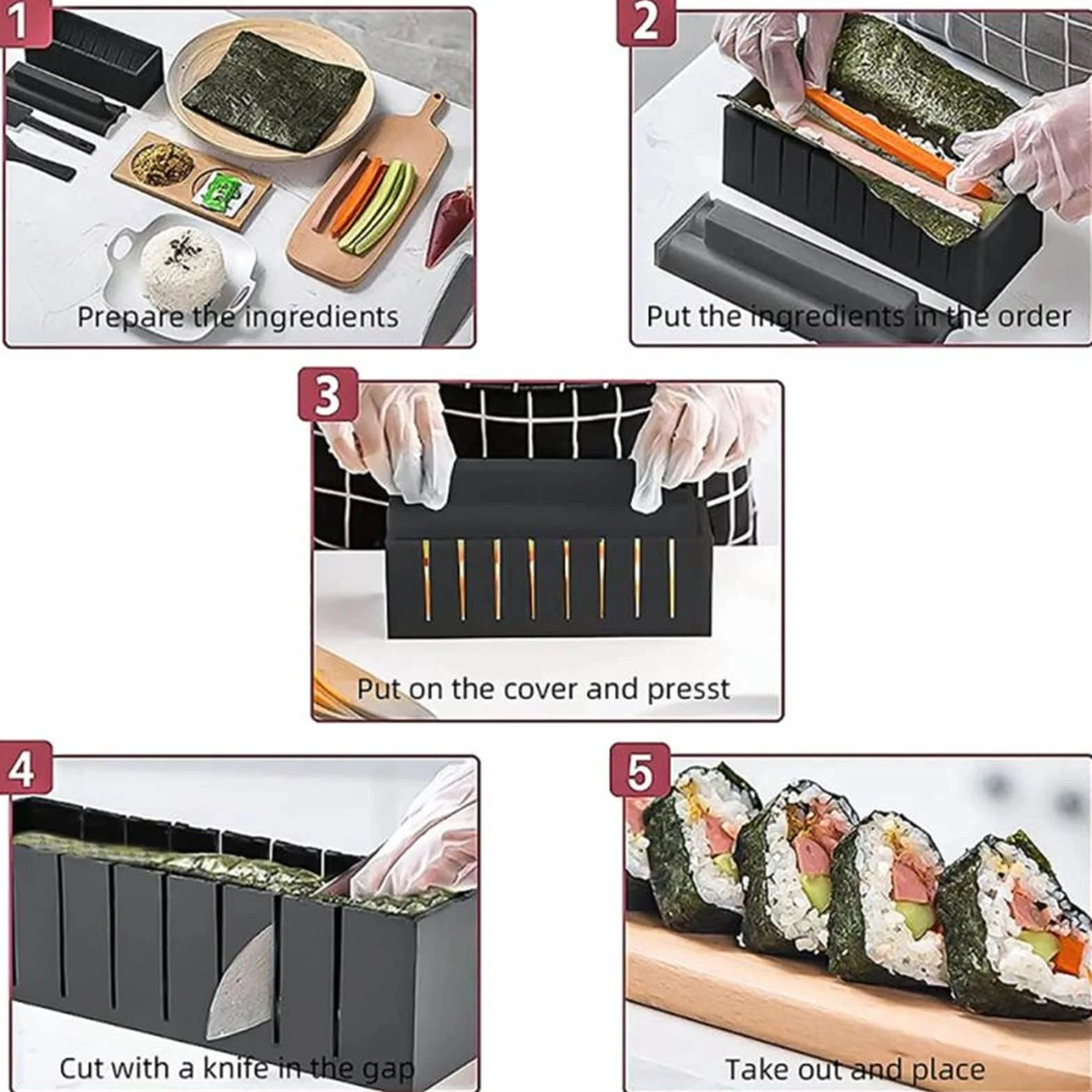Kit para hacer sushi,molde para sushi, 10 Unids/set Kit De Equipo for Hacer Sushi De Bricolaje Rodillo De Bola De Arroz Hacer Rollos De Pastel Herramientas De Moldes Multifuncionales Gagdets De Cocina