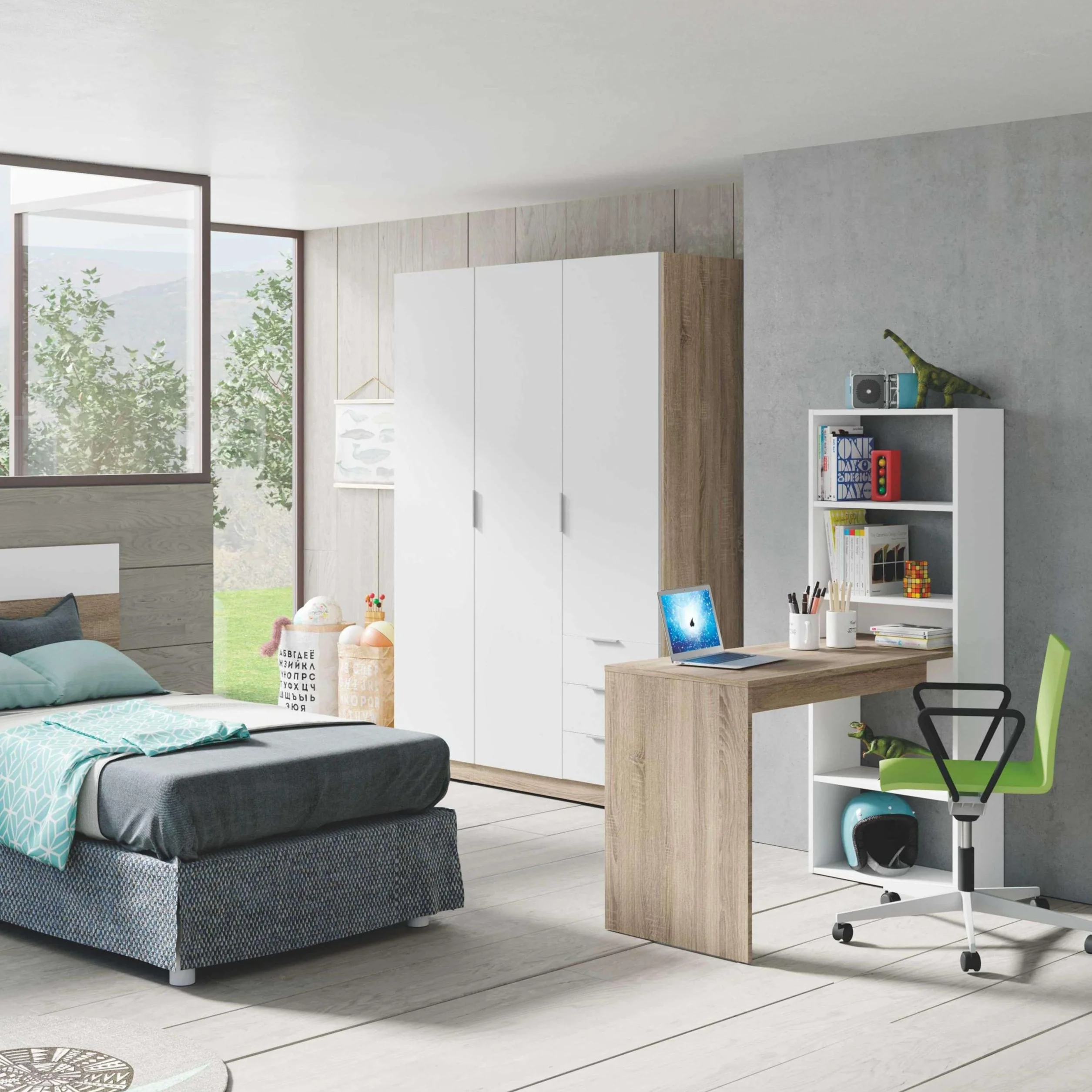 Miroytengo Escritorio Dormitorio Juvenil Duplo con Estantería Estilo Juvenil en Color Blanco Artik y Roble Canadian 120 cm