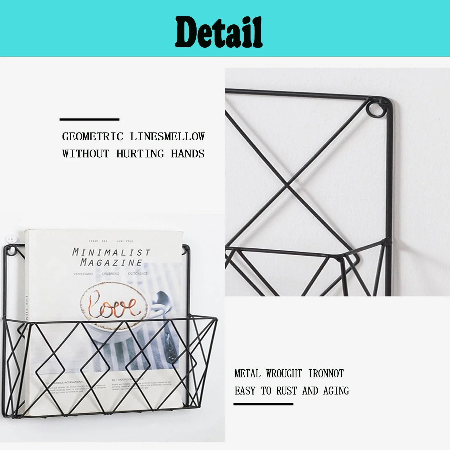 Estantería de pared metálica dorada para revistas y periódicos