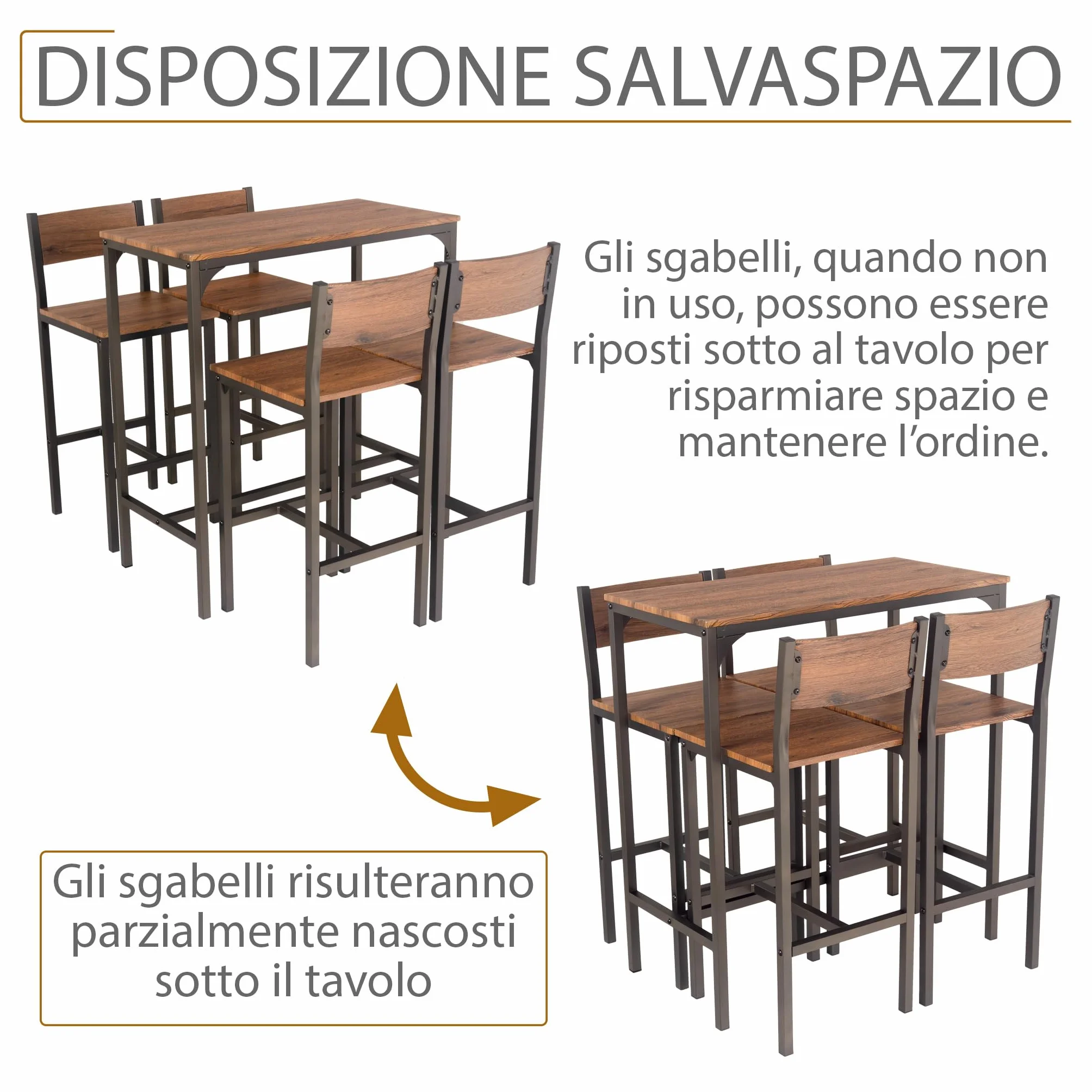 YELLOO Venice Set Mesa de Bar y 4 Taburetes Color Marron Design Sillas