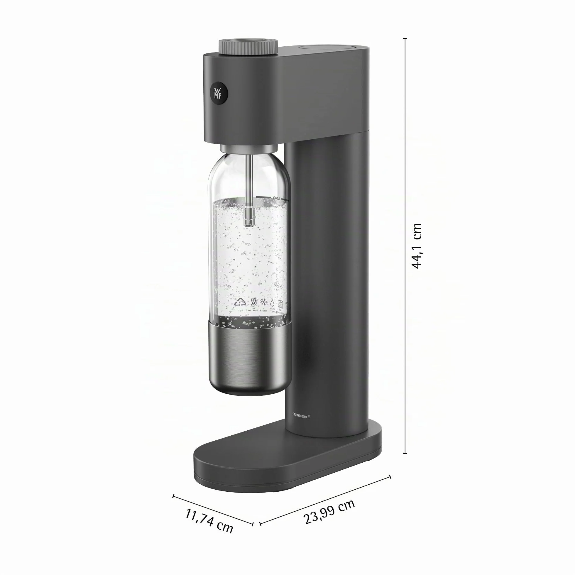 WMF Element One Agua con gas – Máquina de burbujas de acero inoxidable completamente automática con 3 grados, diseño que ahorra espacio, elegante máquina de agua con gas y dispositivo de burbujeo para