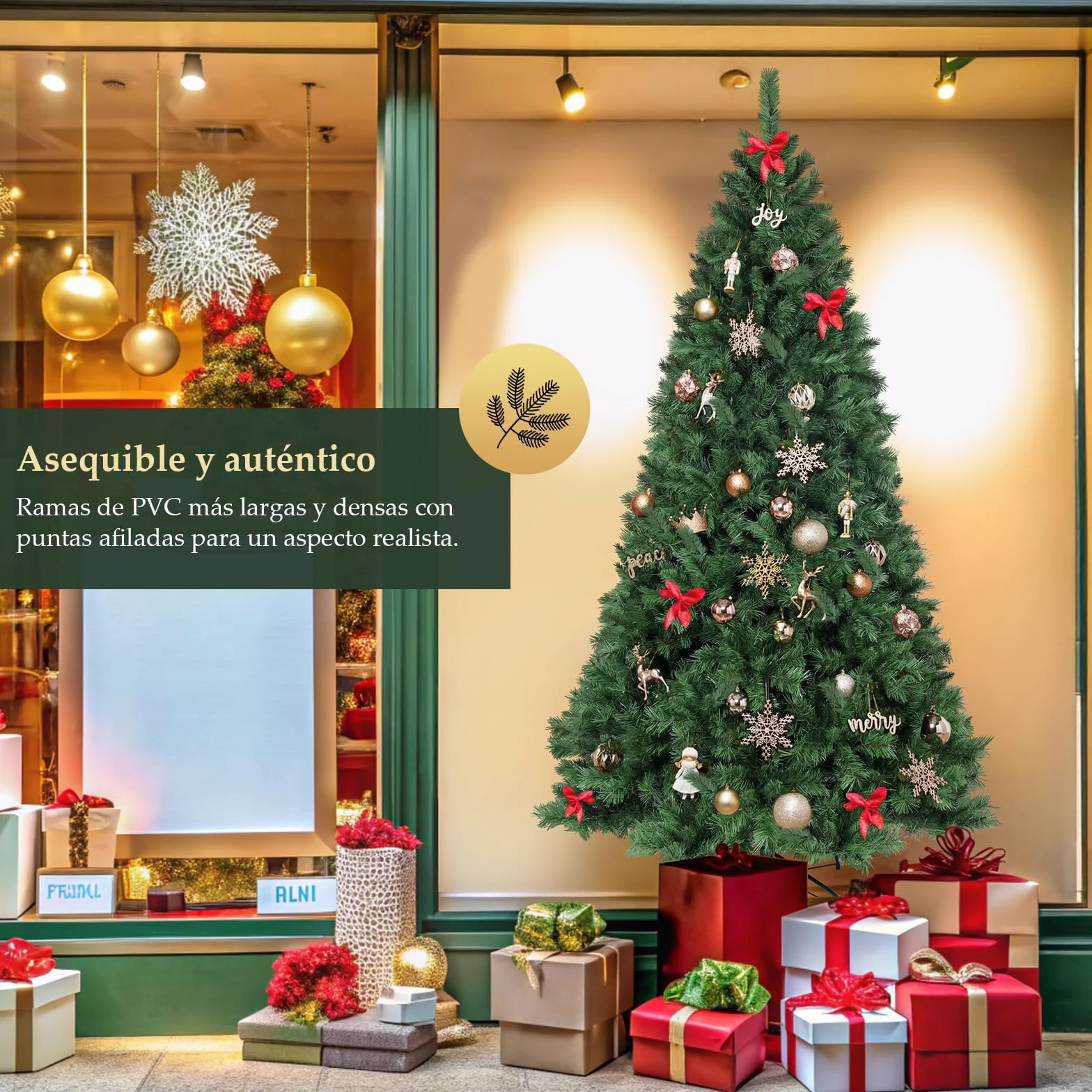 SALCAR Arbol de Navidad Artificial 210 cm, Árbol de Navidad con Guantes y 868 Puntas de Rama Soporte de Metal, Montaje Rápido, Ignífugo, Abeto