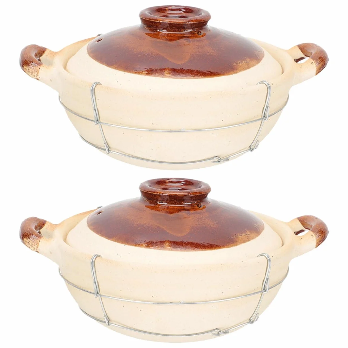 Beavorty Cazuela Redonda de Barro 0,5L Tapa y Mango, Olla para Estofados y Sopa, Juego de 2 Piezas para Cocinar Porciones Individuales en Hogar