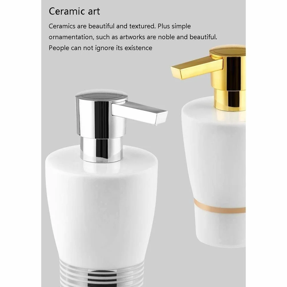 Dosificador Jabón/Reutilizable Botella para Jabón Líquido de Rayas Blanco con Oro dispensador de jabón dispensador del desinfectante con Cabeza de la Bomba Chrome cerámica Jabón for Baño Dormitorio o