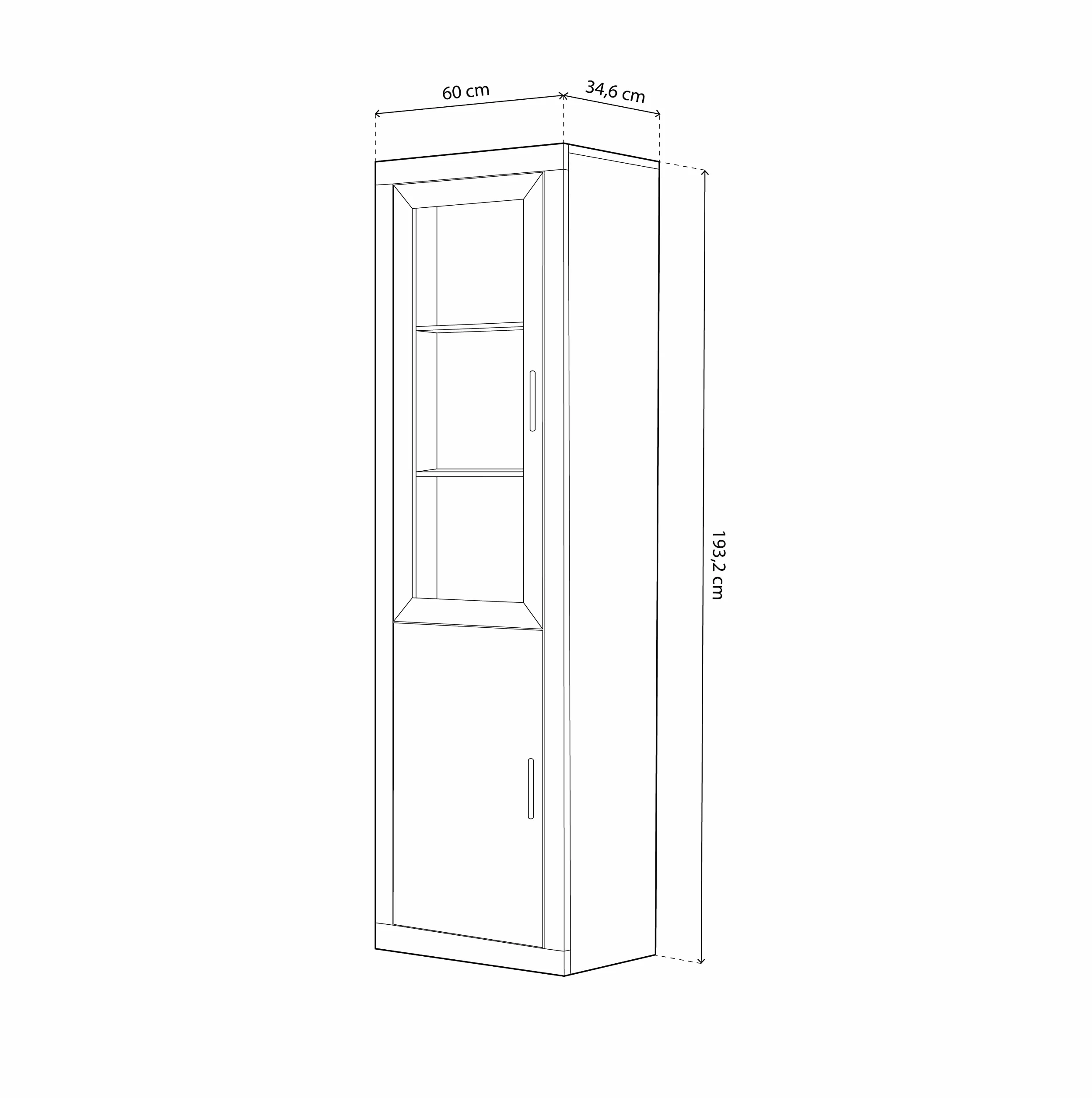 duehome | Salon Modular, Vitrina Reversible con 2 Puertas, Composicion Salon por Piezas, Modelo Nuka, Acabado en Cambria y Blanco, Medidas: 60 cm (Largo) x 193,2 cm (Alto) x 34,6 cm (Fondo)