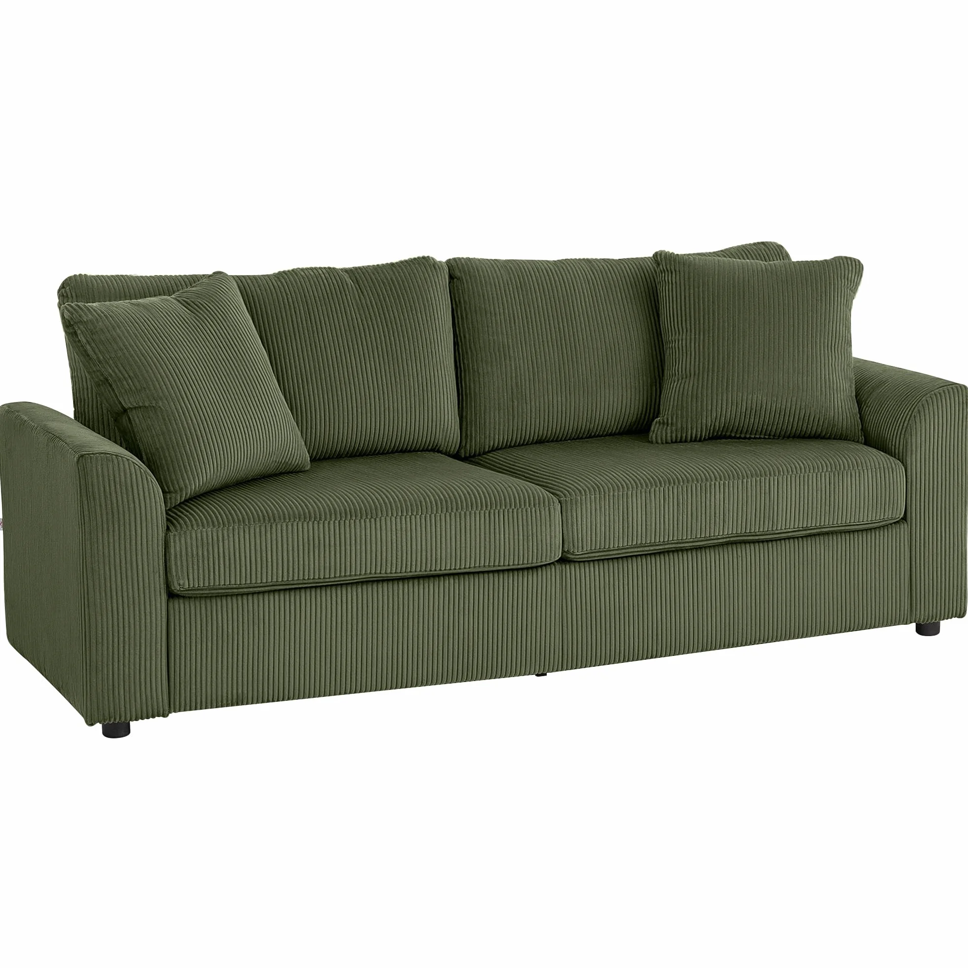 HOMCOM Sofá de 3 Plazas Sofá de Salón 212x80x88 cm Tapizado en Pana con 2 Almohadas Reposabrazos y Cojín de Muelles Diseño Moderno para Sala de Estar Dormitorio Verde