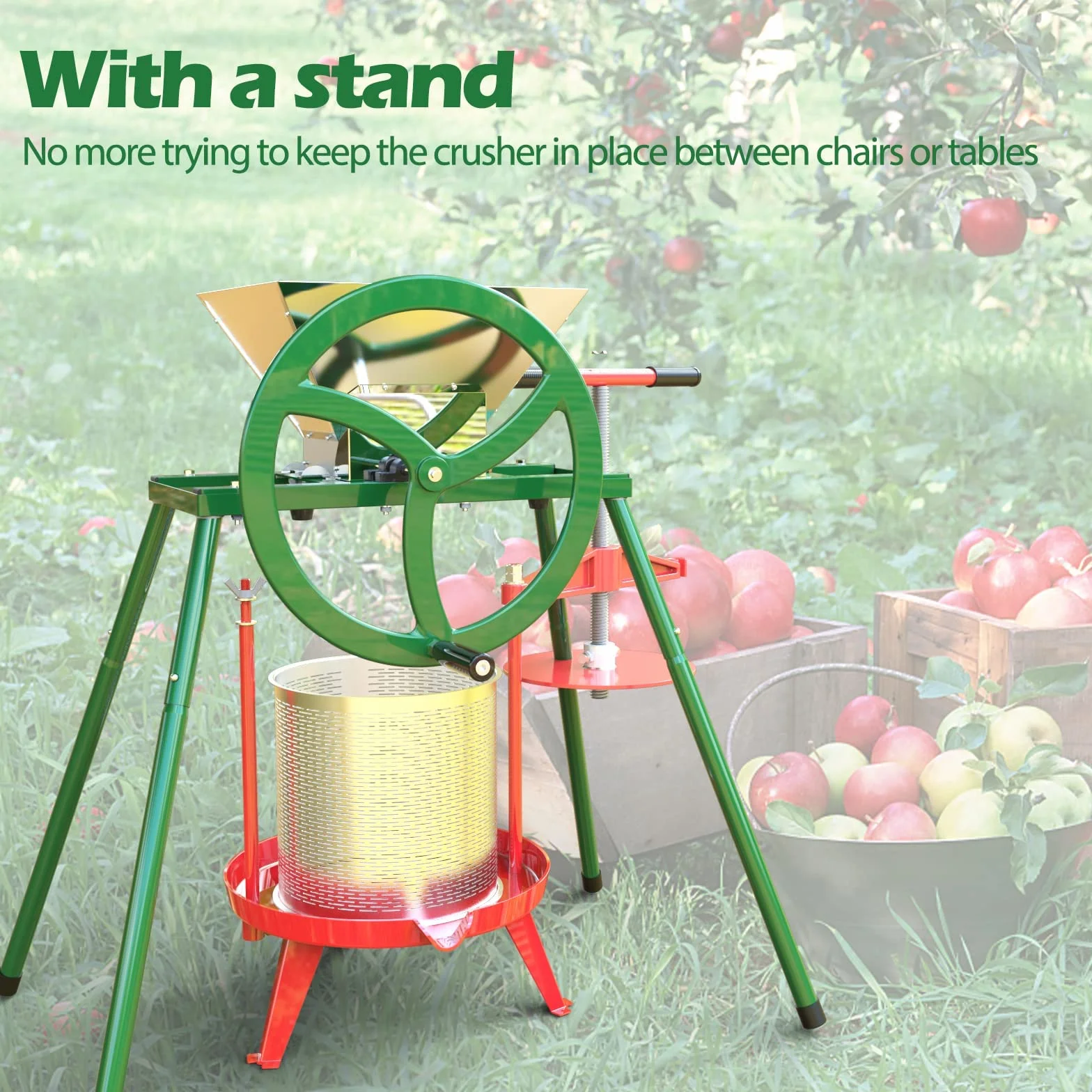 Trituradora de frutas y manzanas con volante y soporte, exprimidor manual de acero inoxidable de 7 litros, triturador de frutas para prensado de vino y sidra