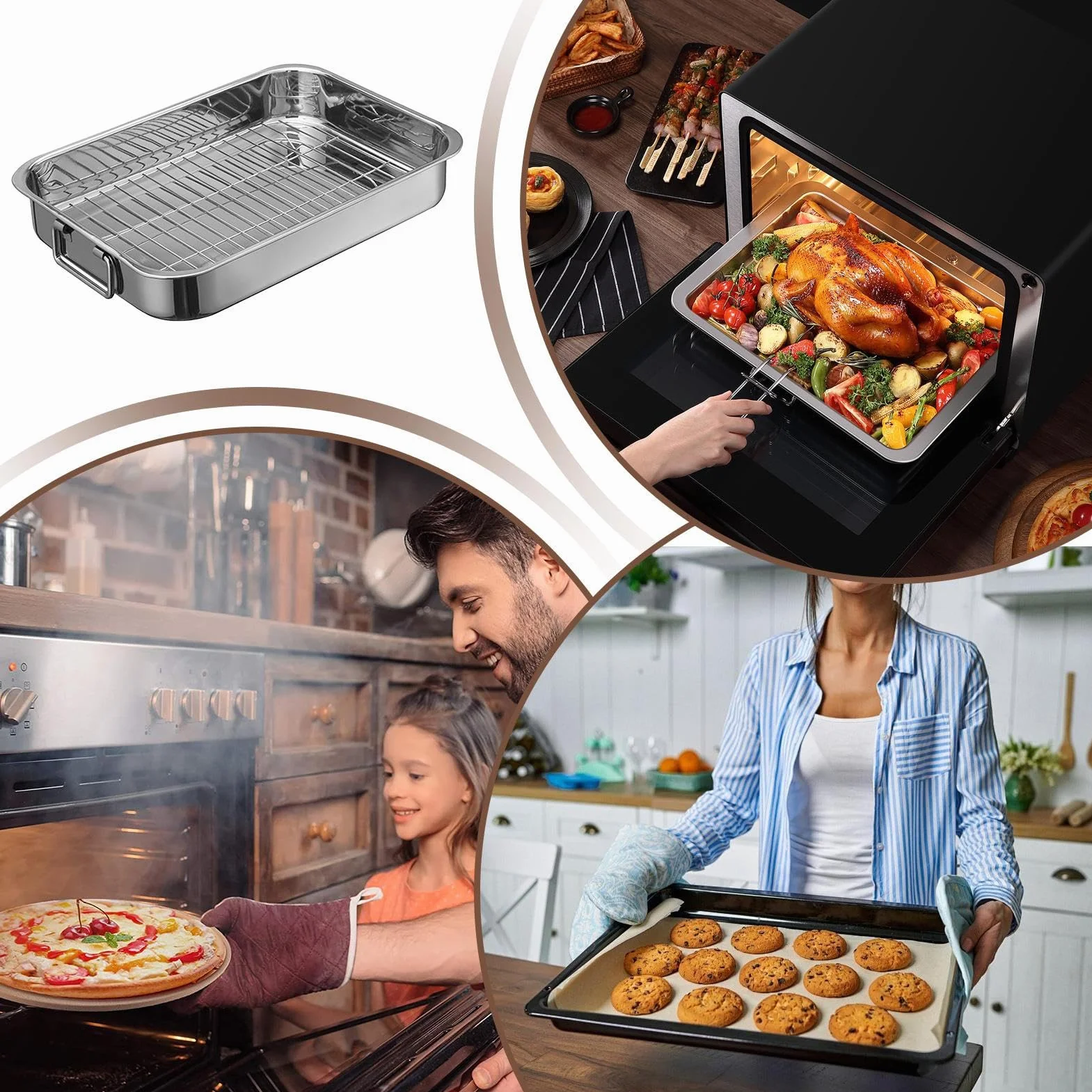 Bandeja para Utensilios De Cocina De Acero Inoxidable | Bandeja para Verduras Para Cenas De Acción De Gracias Reuniones Familiares Principiantes Pollo Jamón