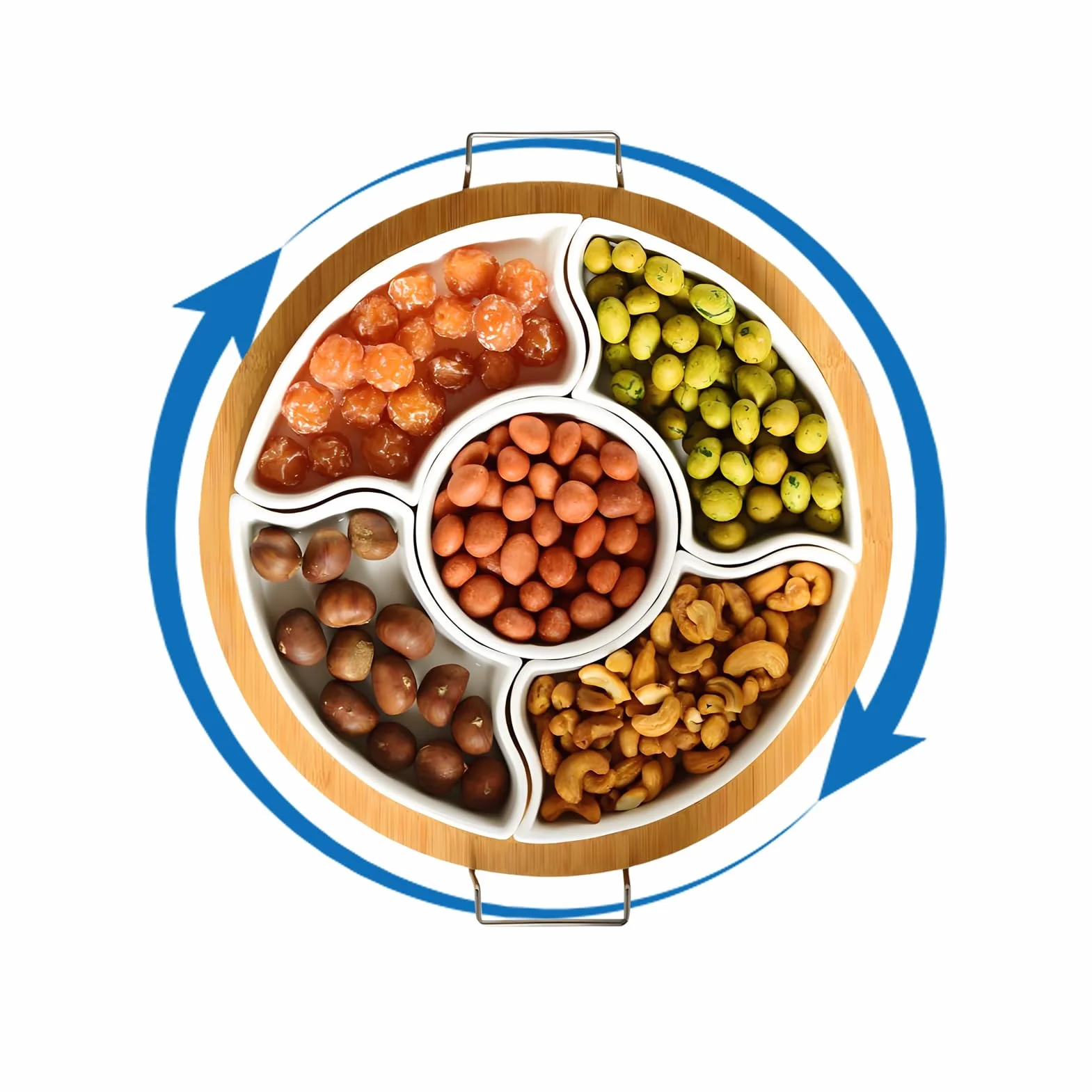 Bandeja de snacks de aperitivos con 5 compartimentos extraíbles | de frutas para Para frutos secos y patatas fritas con salsa, , pícnics, camping, Navidad