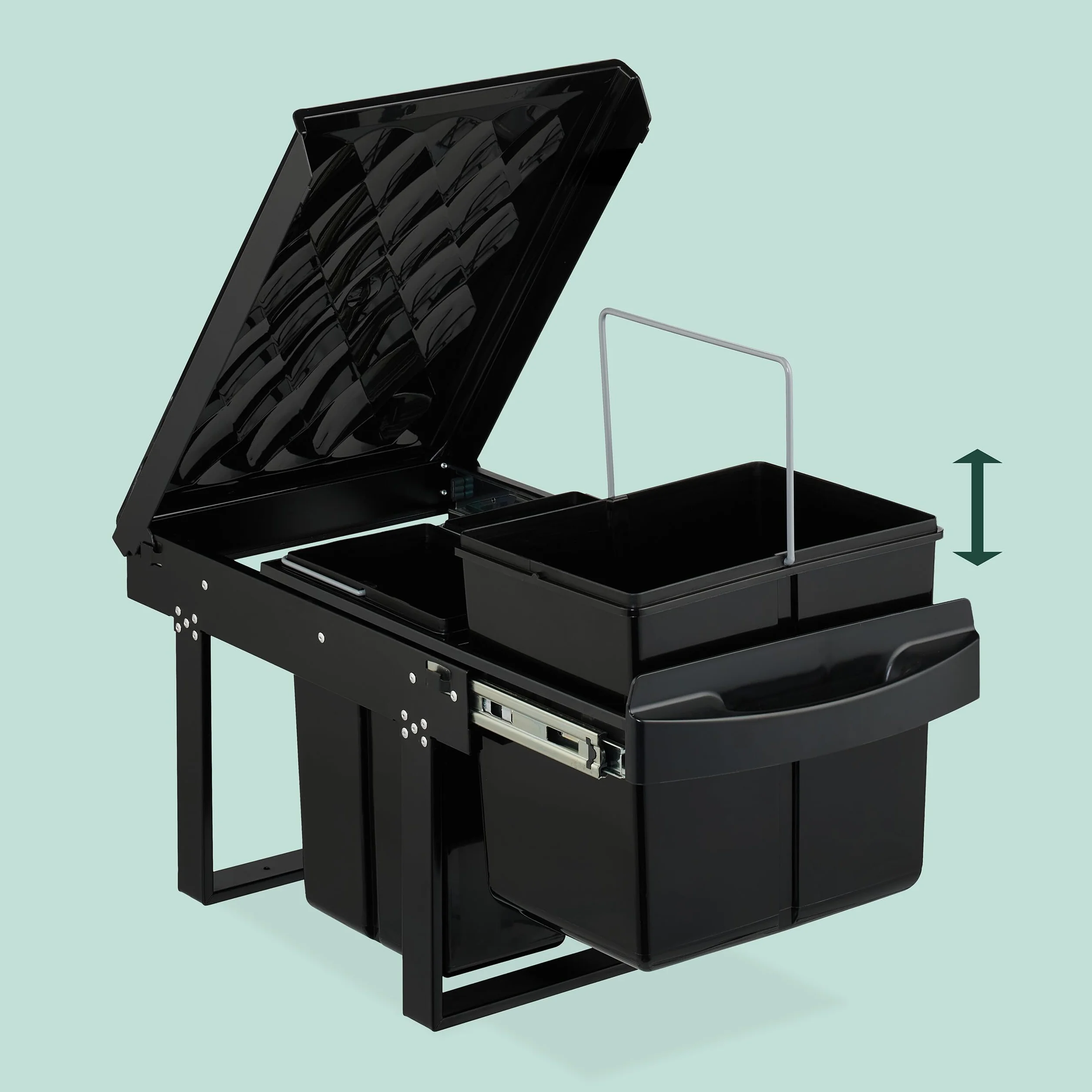 Relaxdays Cubo de Basura Cocina, 4 Espacios, 4X 8 L, 34,6 x 34 x 51,8 cm, Extraíble, Papelera Reciclaje Fregadero, Negro