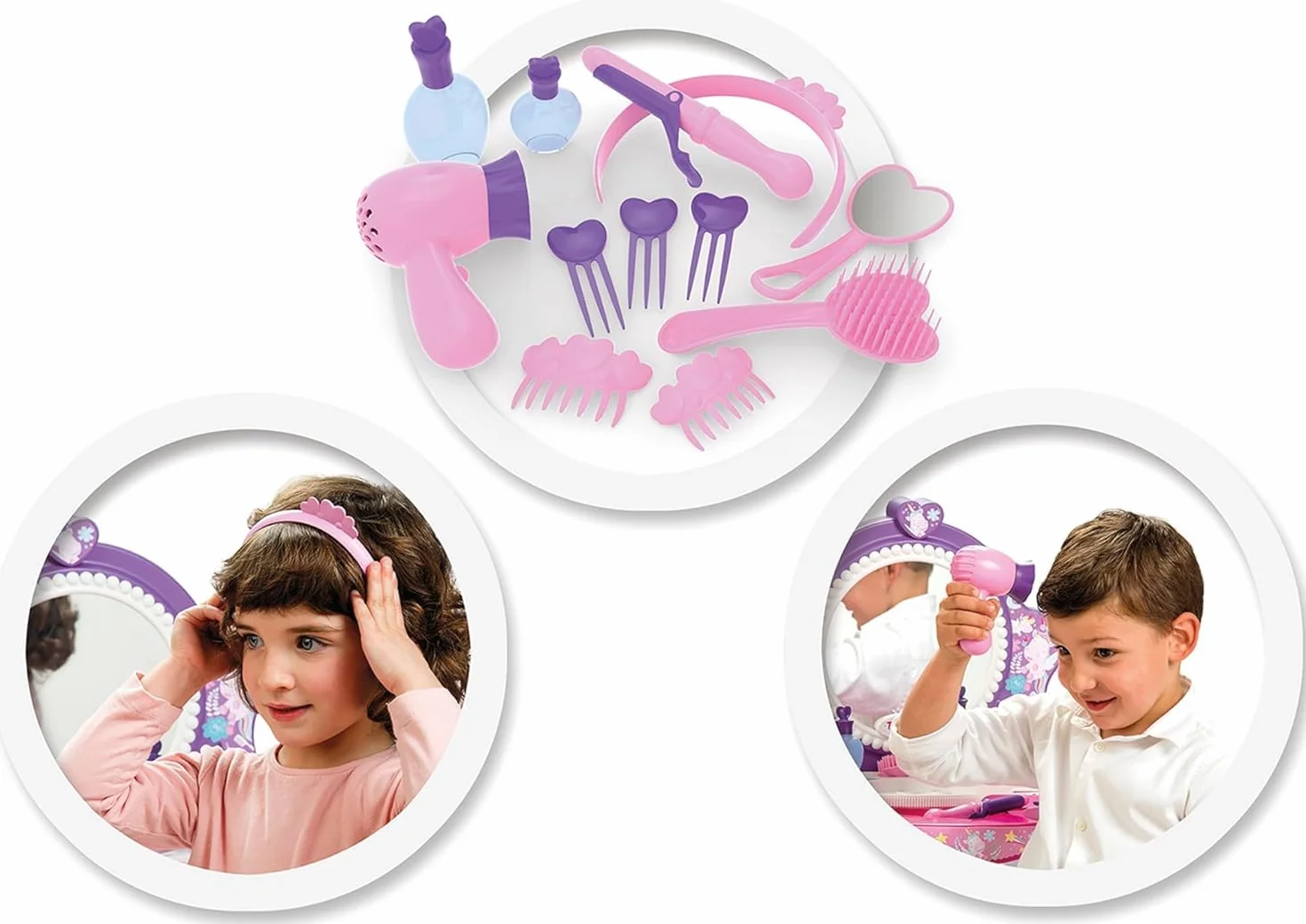 Tocador Infantil Top Star Unicornio para Niñas con Espejo, Taburete y 12 Accesorios