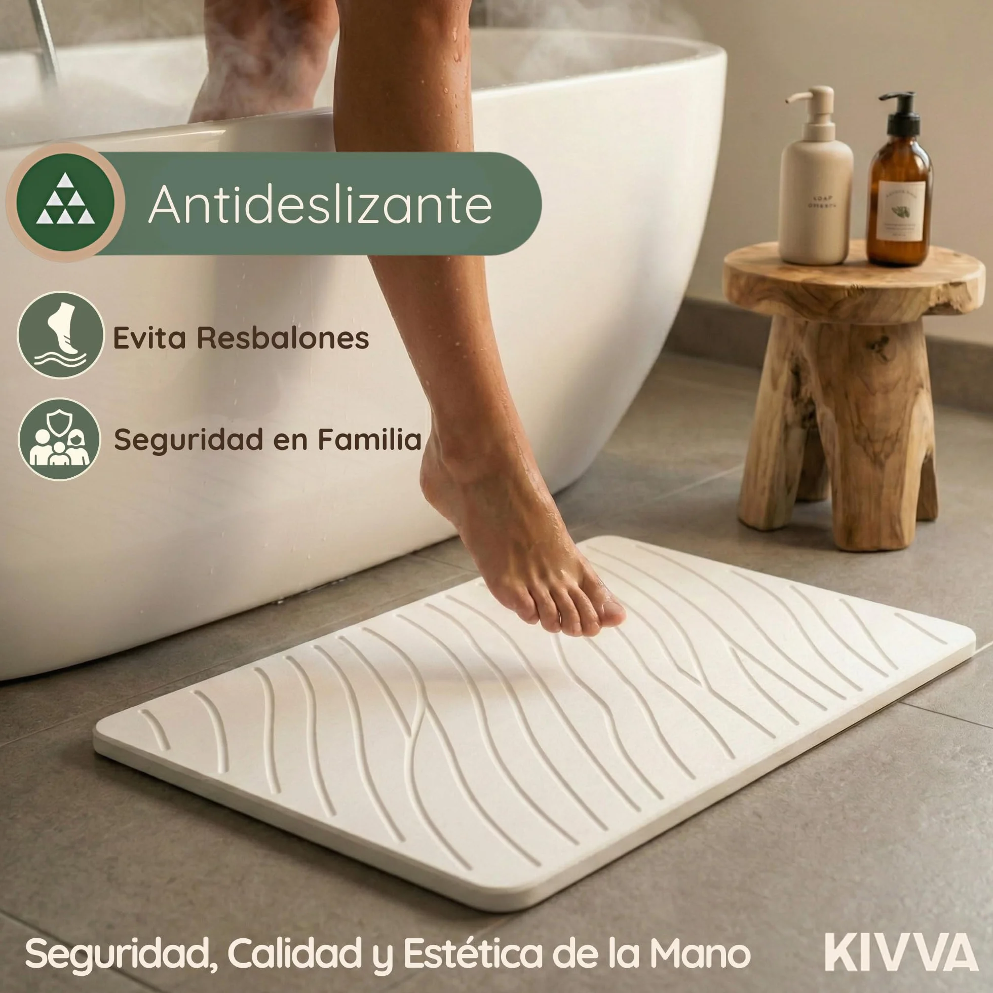 Kivva Alfombrilla Diatomita 60x40 Antideslizante Antibacteriana Baño Secado Rápido