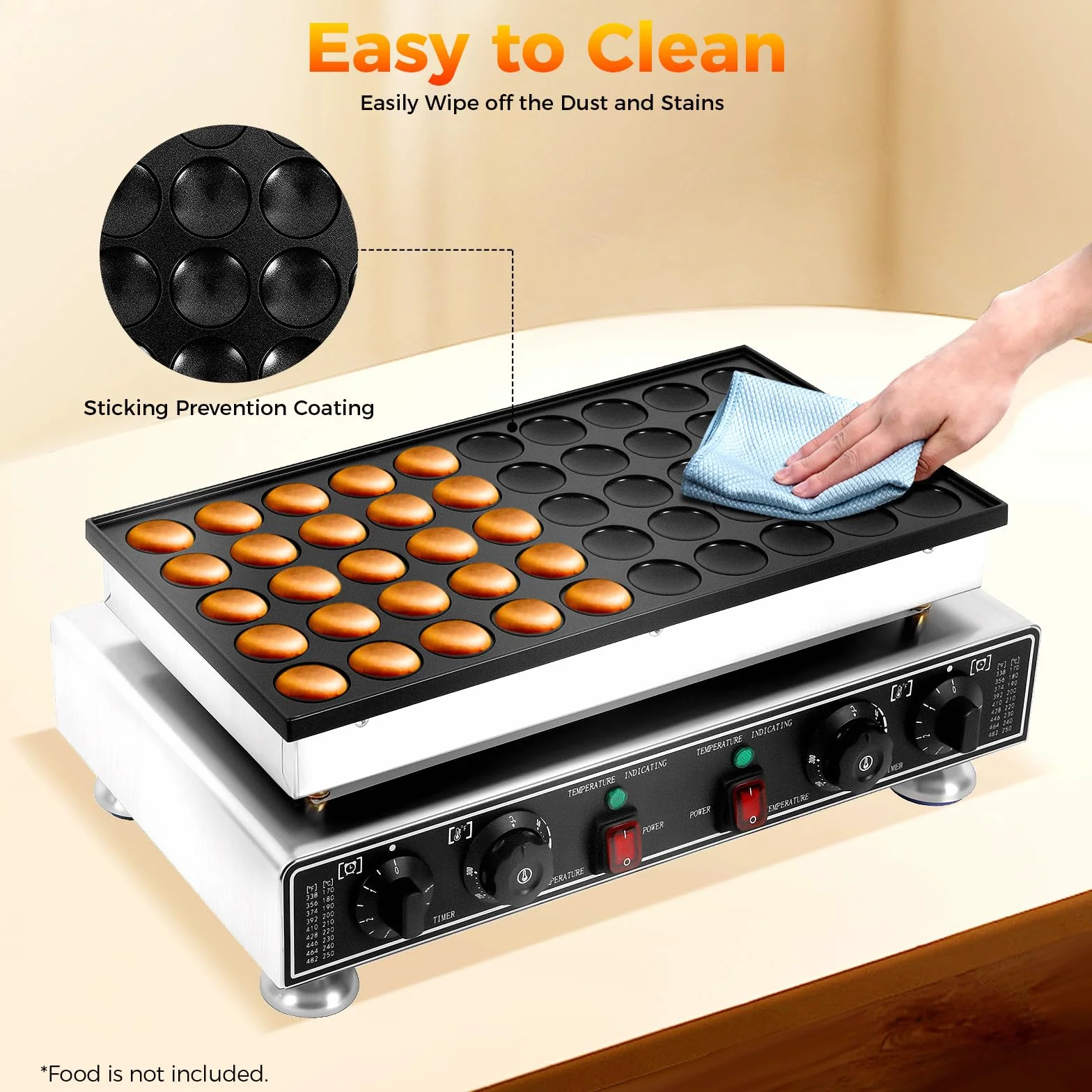 Poffertjes - Sartén de inducción (1700 W, 50 unidades, mini tortitas redondas, con 4 esponjas de limpieza, 2 cepillos, pinzas para alimentos