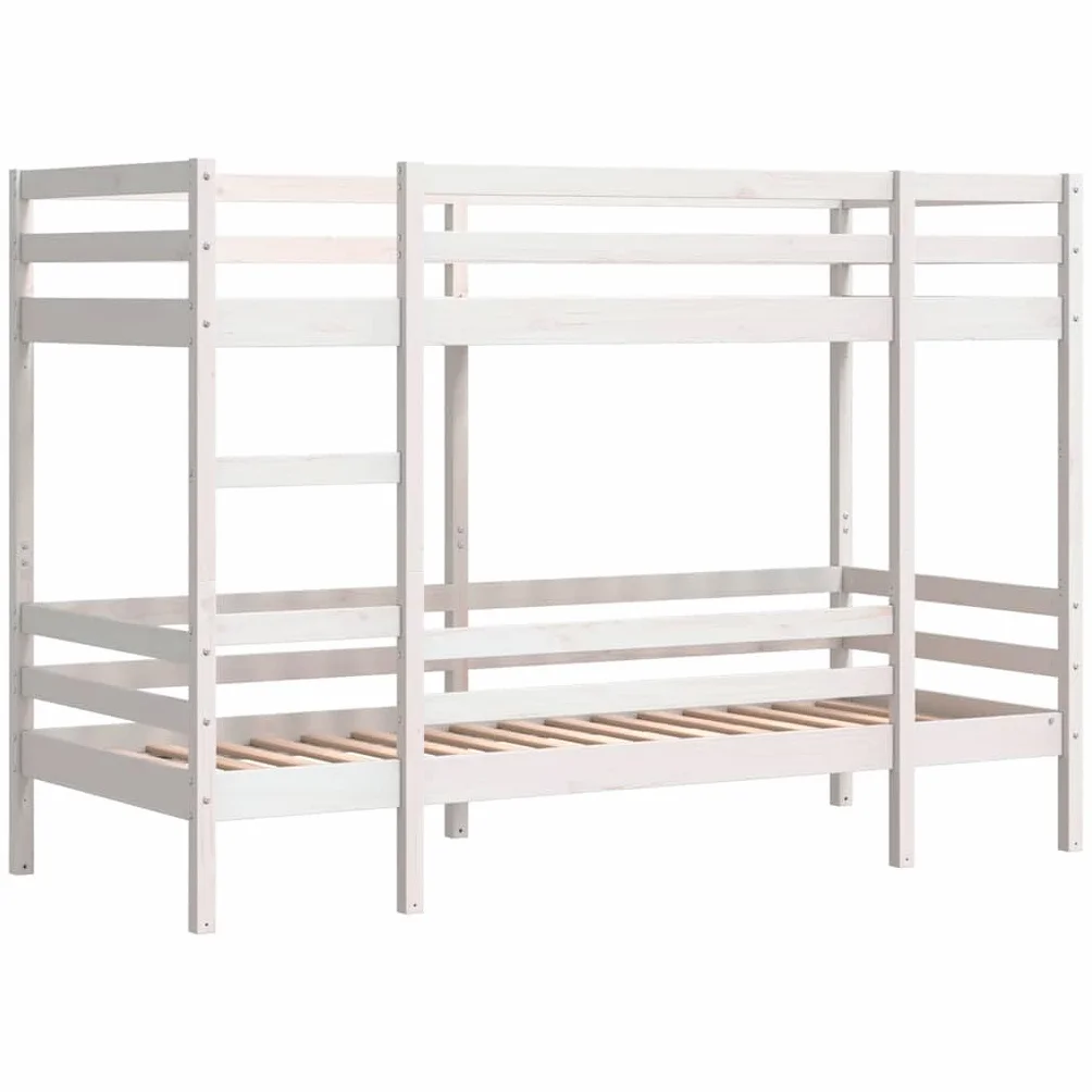 Litera blanca de 80 x 200 cm de madera de pino maciza, robusta estructura de cama con escalera, diseño seguro para habitaciones infantiles y jóvenes, mueble que ahorra espacio