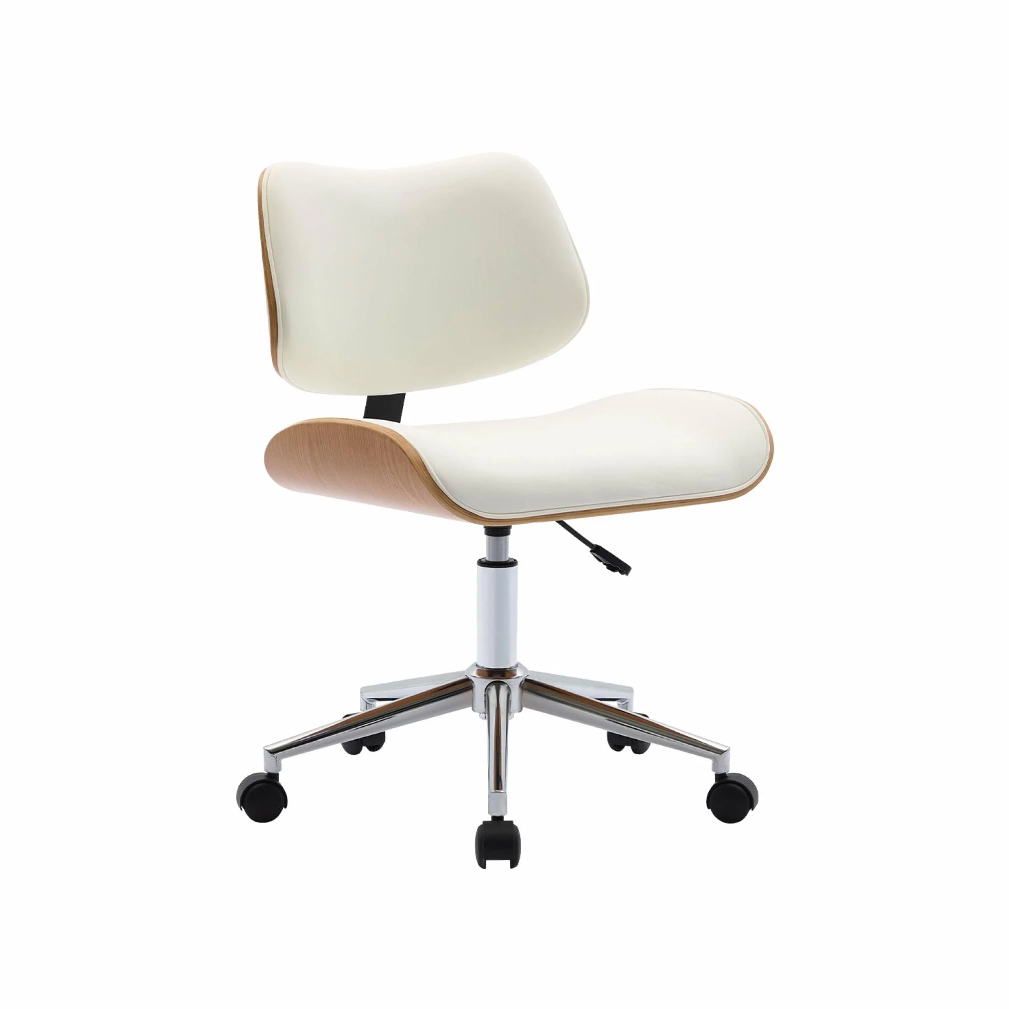 sweeek-Silla de Oficina con Ruedas, Madera Curvada y Acabado en Polipiel, Karen, Blanco, 52x53x88 cm