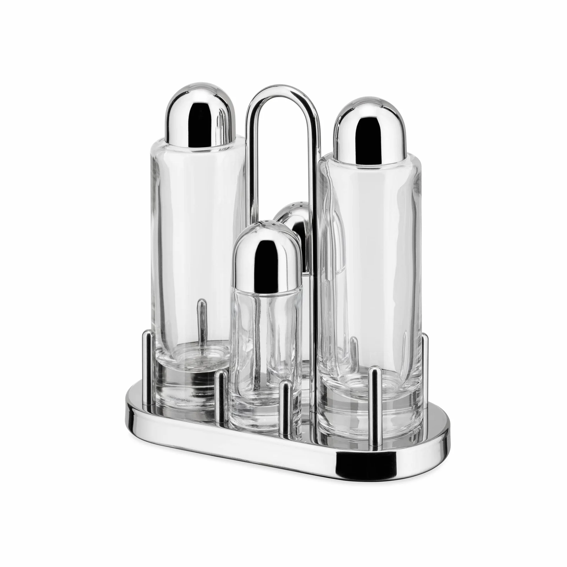Alessi 5070 - Set de Vinagreras de Diseño para Aceite, Vinagre, Sal y Pimienta en Acero Inoxidable 18/10 y Vidrio Cristalino