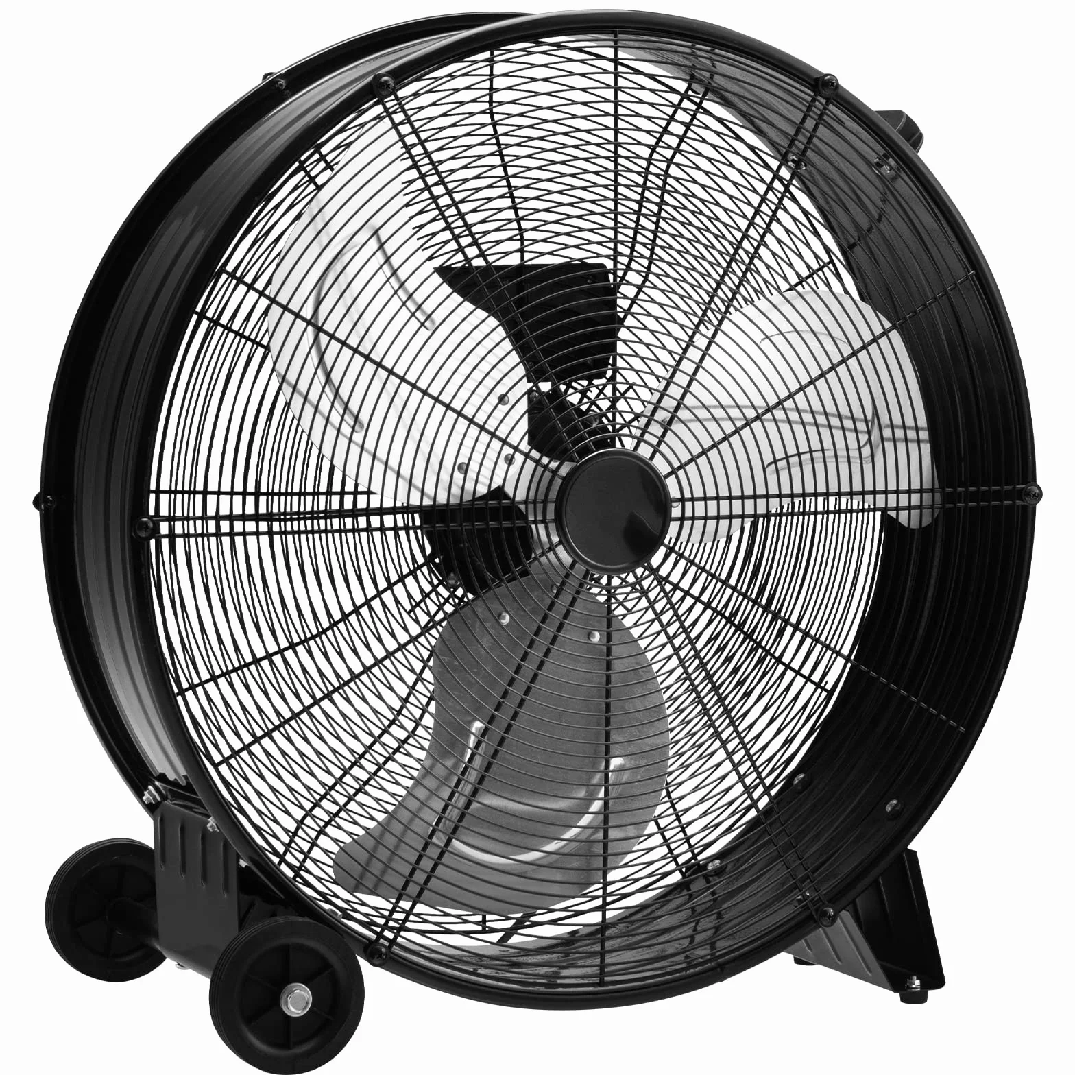 COSTWAY Ventilador Industrial de 180W, Ø65cm Ventilador de Suelo con Asa Lateral, 2 Ruedas, Soporte Antideslizante, 3 Velocidades, 3 Aspas Metálicas, Potente de Aluminio para Garaje y Almacén (Negro)