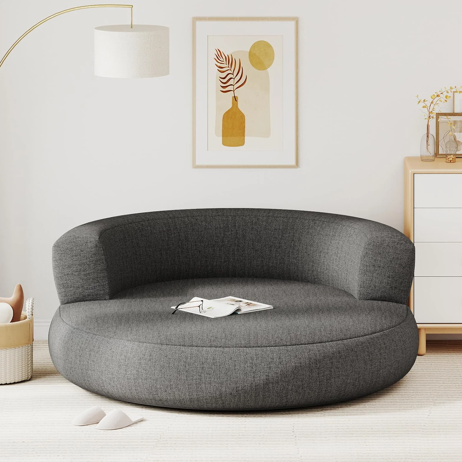COSTWAY Sofá Hinchable XL, 160 x 164 x 61,5 cm, Sofá Cama Redonda Inflable con Funda Desmontable, Zona Espaciosa y Reposabrazos Amplios, Sillón Hinchable para Salón, Dormitorio, Oficina (Gris)
