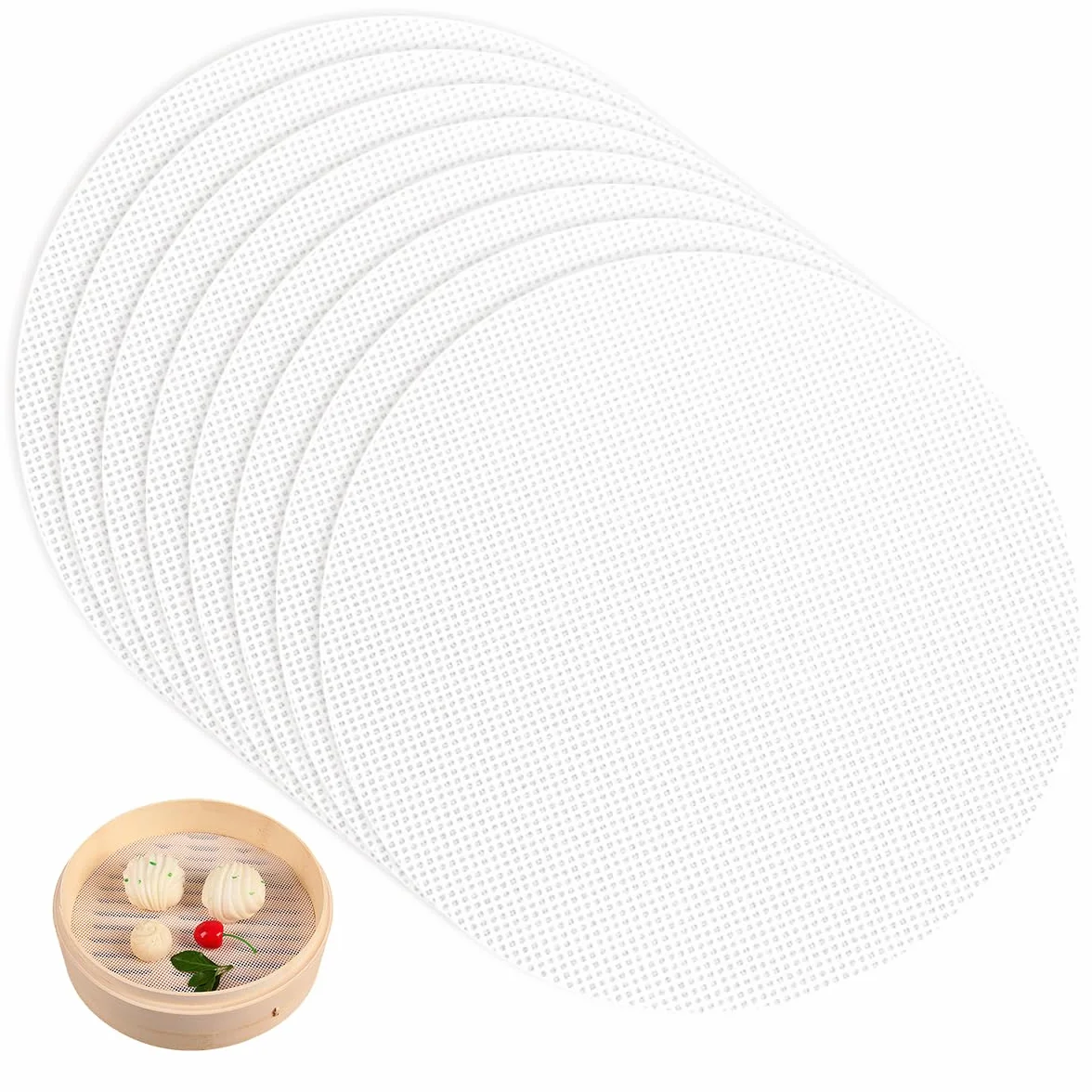 Redondo Silicona Ecológica Vaporera Pad 32 cm, Silicona Vapor Malla Antiadherentes Reutilizables para Bollos, Pasteles, Secado de Frutas