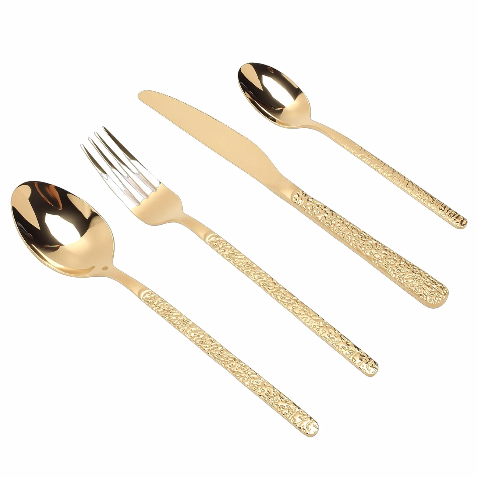 Generic Juego de Cubiertos para 6 Personas, Elegante Juego de Cubiertos de Acero Inoxidable para Bodas y Fiestas, Material 18/10 (Patrón De Piedra Oro)