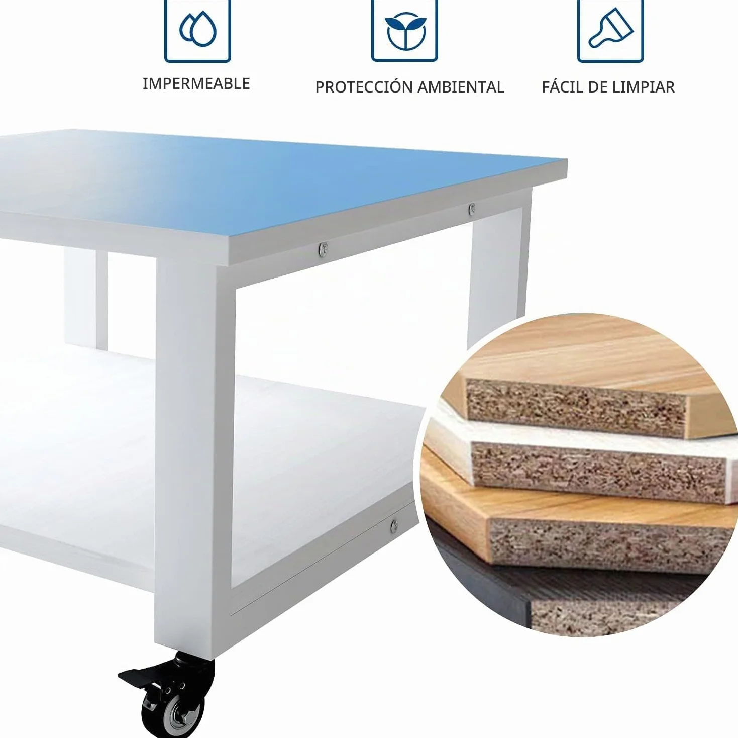 Mesa para Impresora de 2 Niveles con Ruedas 50x50x30 cm Soporte para Impresora Móvil de Madera y Metal Blanco