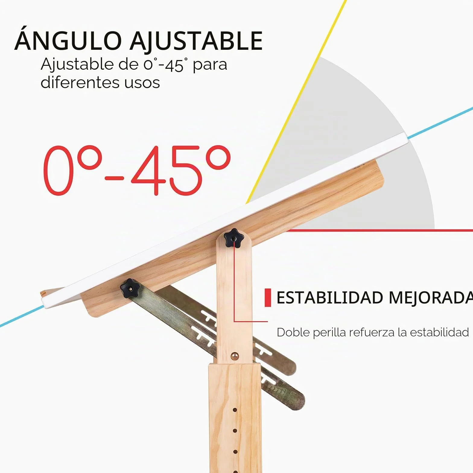 MEEDEN Mesa de Dibujo de Madera con Taburete: Mesa de Pintura Ajustable en Altura de 90 x 60 cm - Escritorio Inclinable para Artistas y Pintores - de Dibujo para Arte y Manualidades