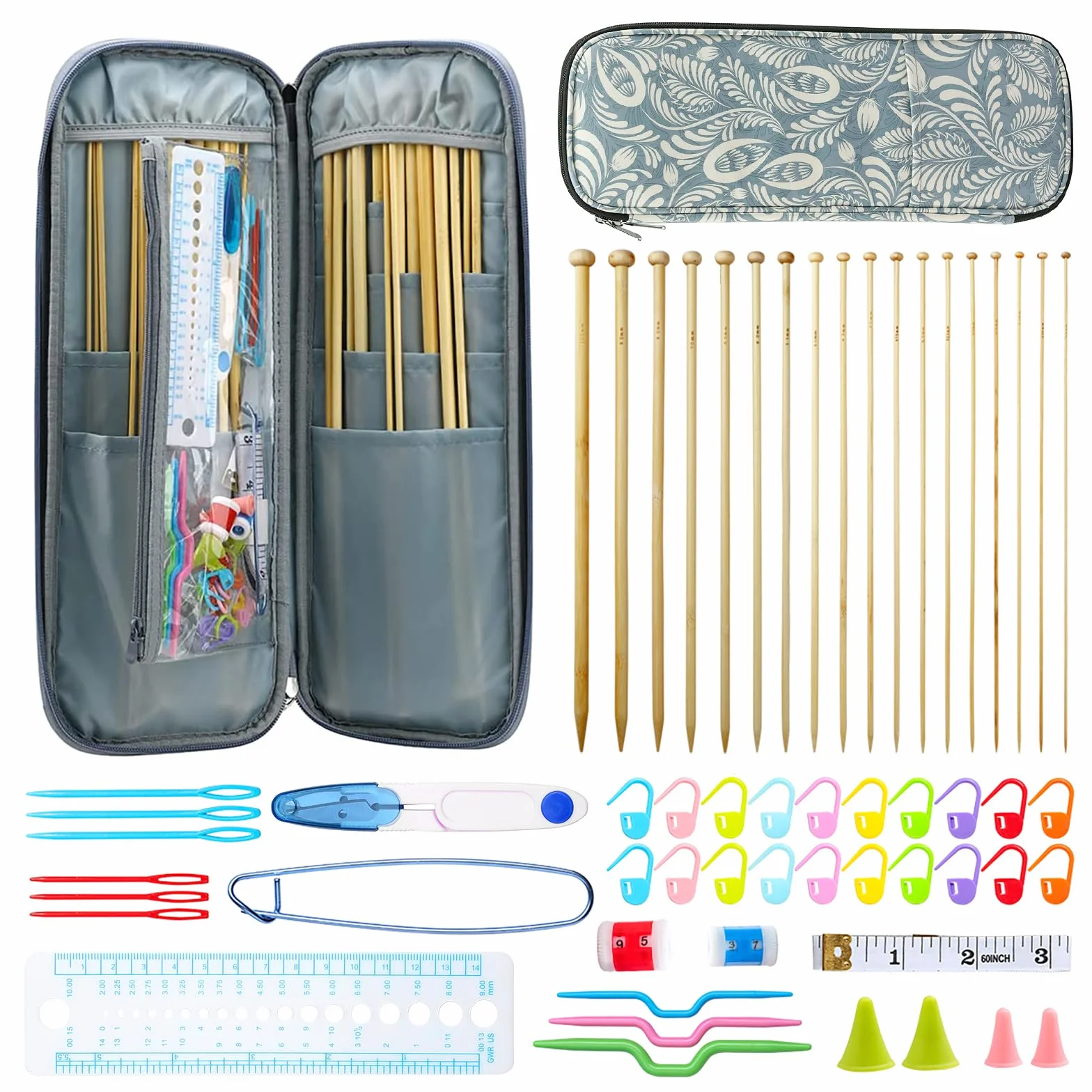 Paquete profesional de herramientas de punto, incluye 18 pares de agujas de tejer y accesorios y estuche portátil, duradero y hermoso kit de bricolaje para cualquier proyecto